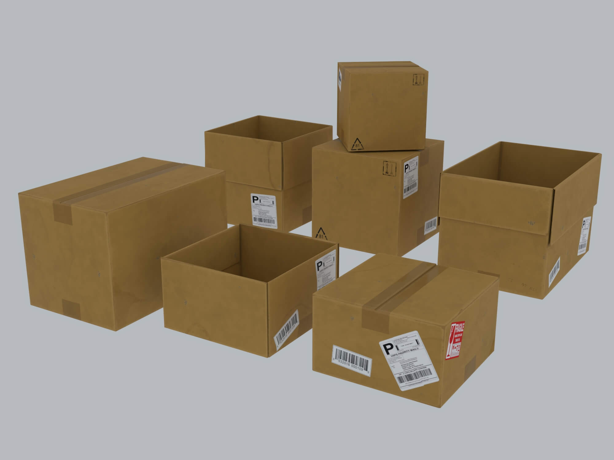 Cardboard Shipping Boxes Collection 3D Model