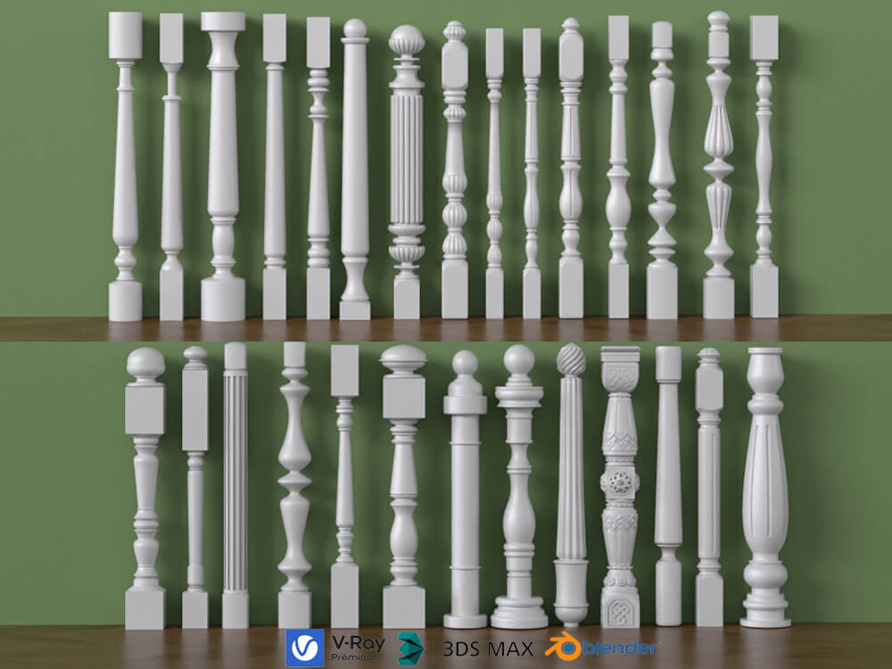 Classic Decorative Baluster Collection 3D Model