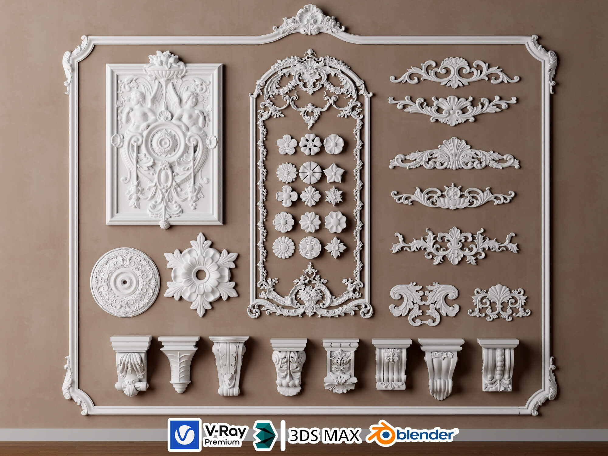 Classic Ornamental Plaster Molding Set 3D Model