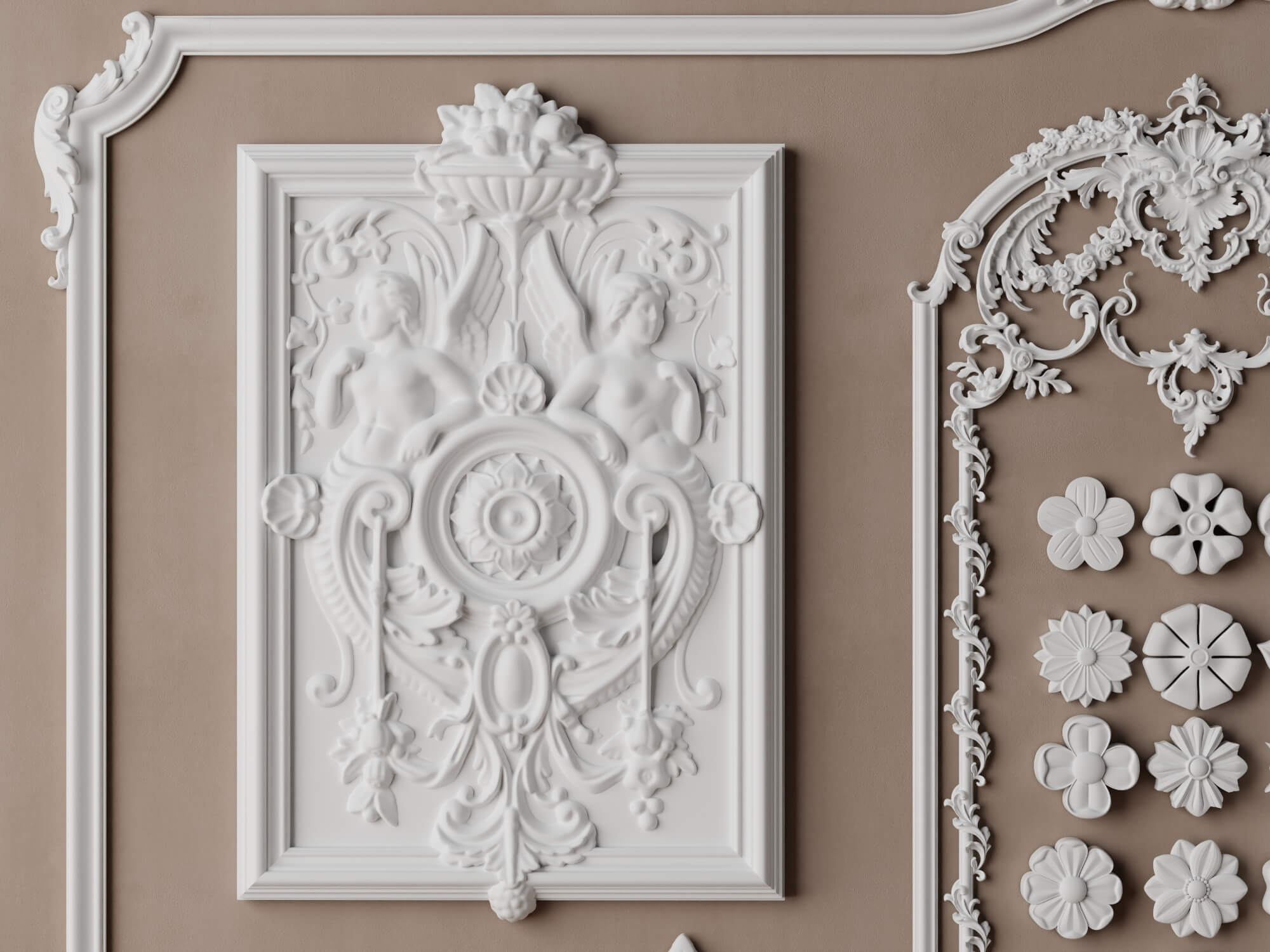 Classic Ornamental Plaster Molding Set 3D Model