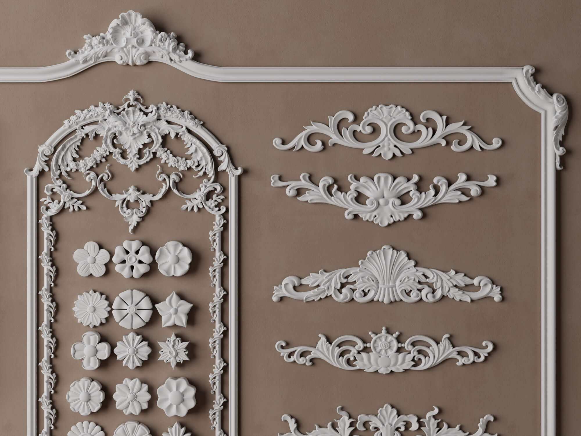 Classic Ornamental Plaster Molding Set 3D Model