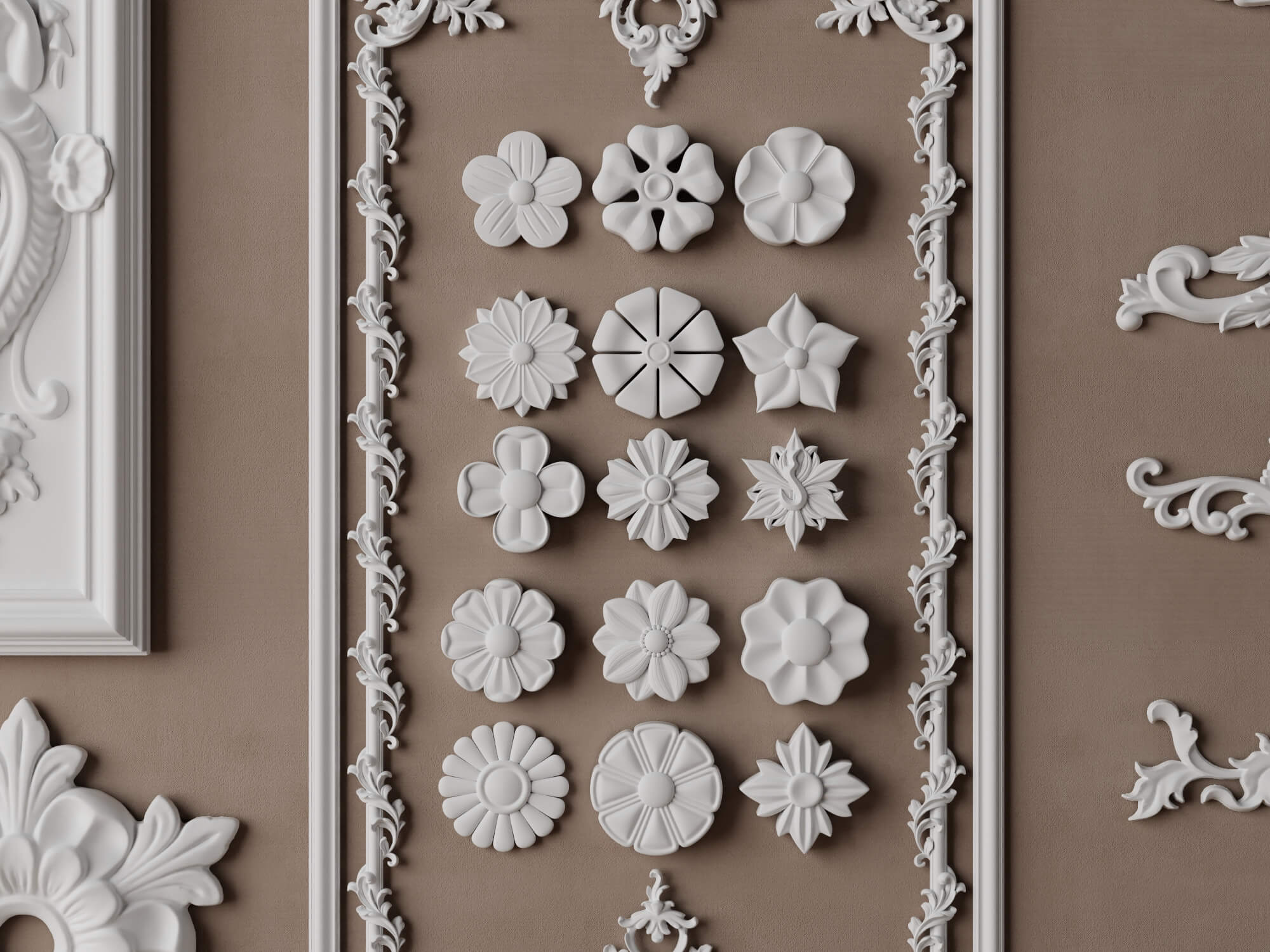 Classic Ornamental Plaster Molding Set 3D Model