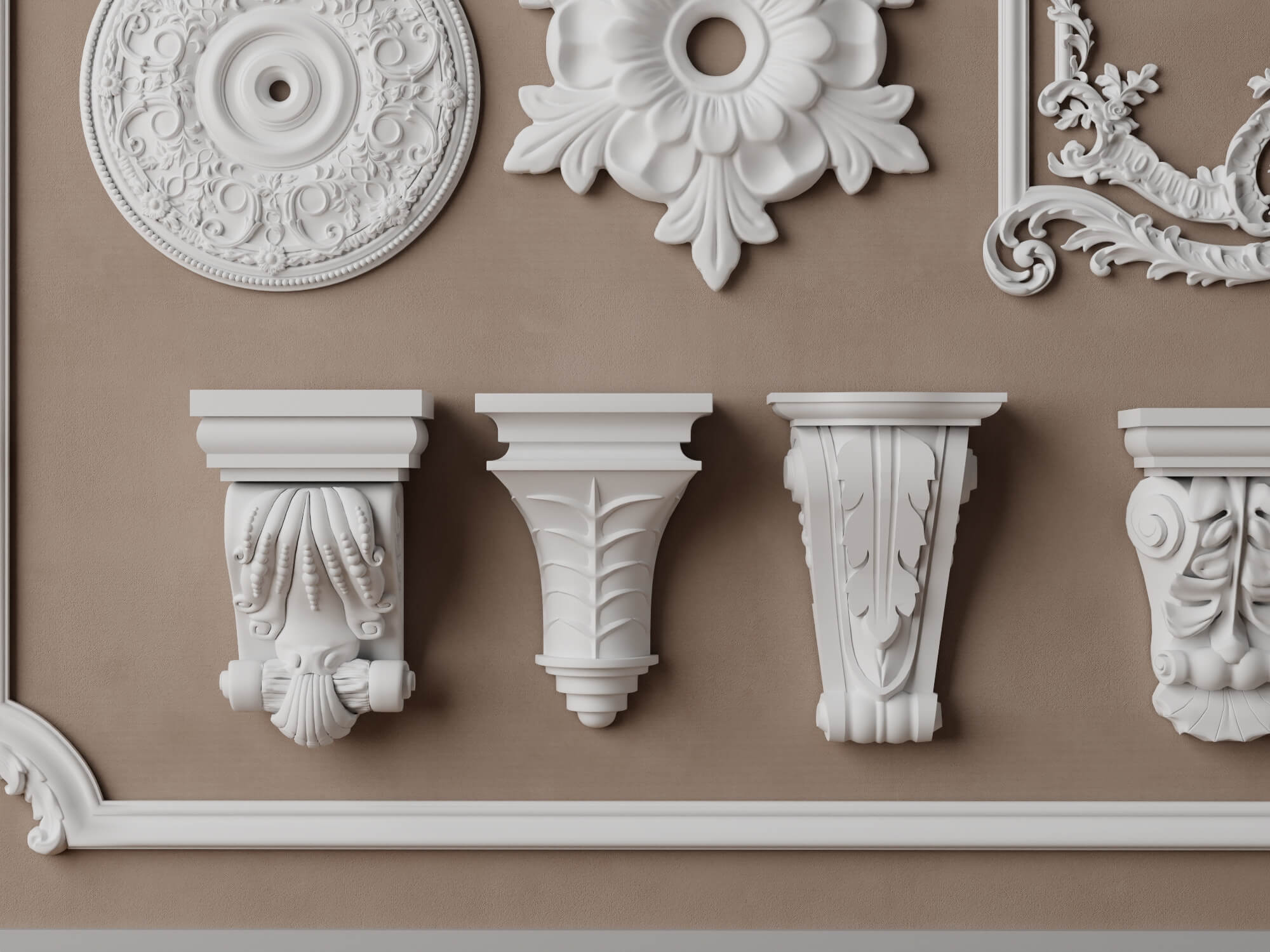 Classic Ornamental Plaster Molding Set 3D Model
