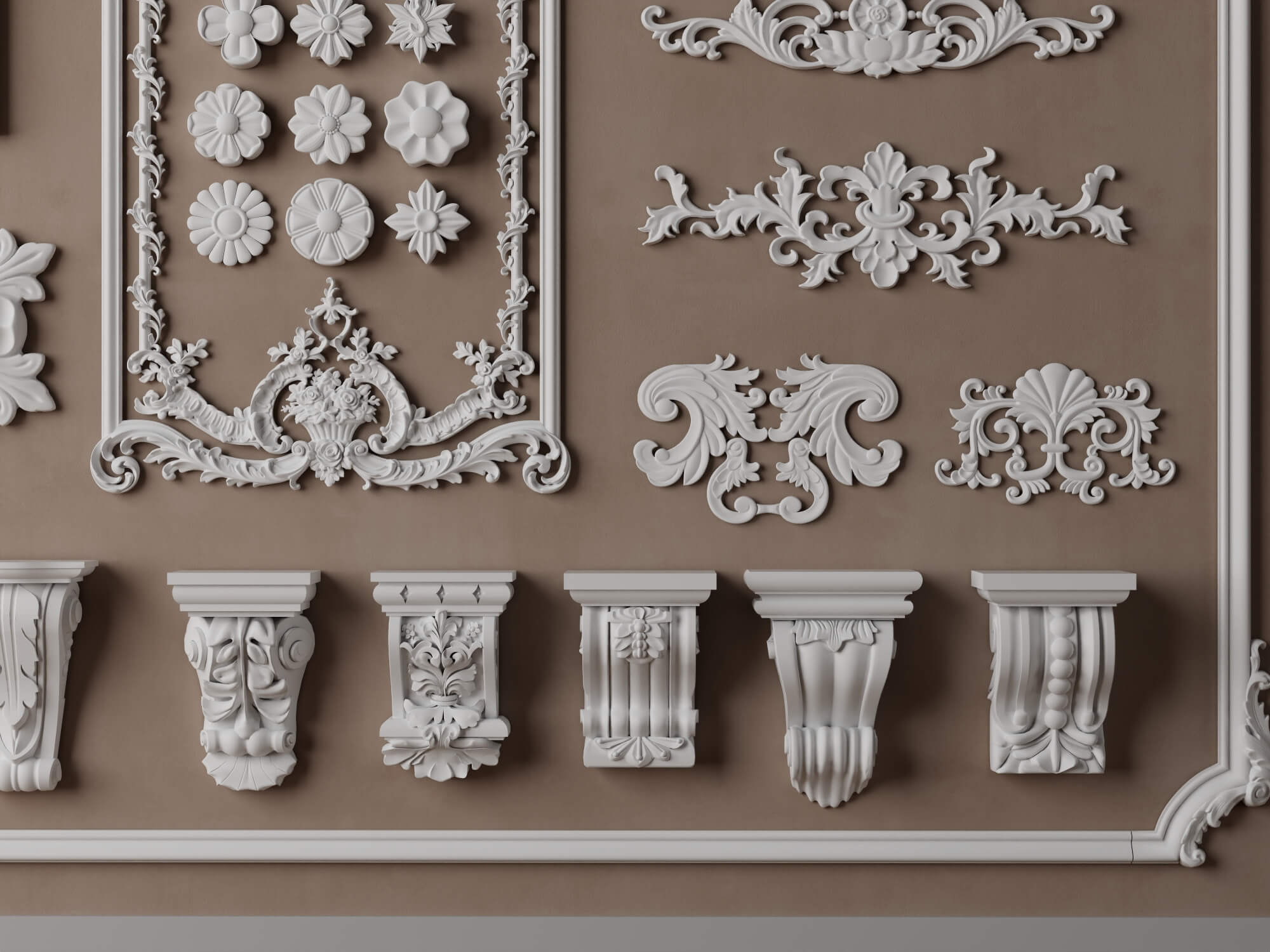 Classic Ornamental Plaster Molding Set 3D Model