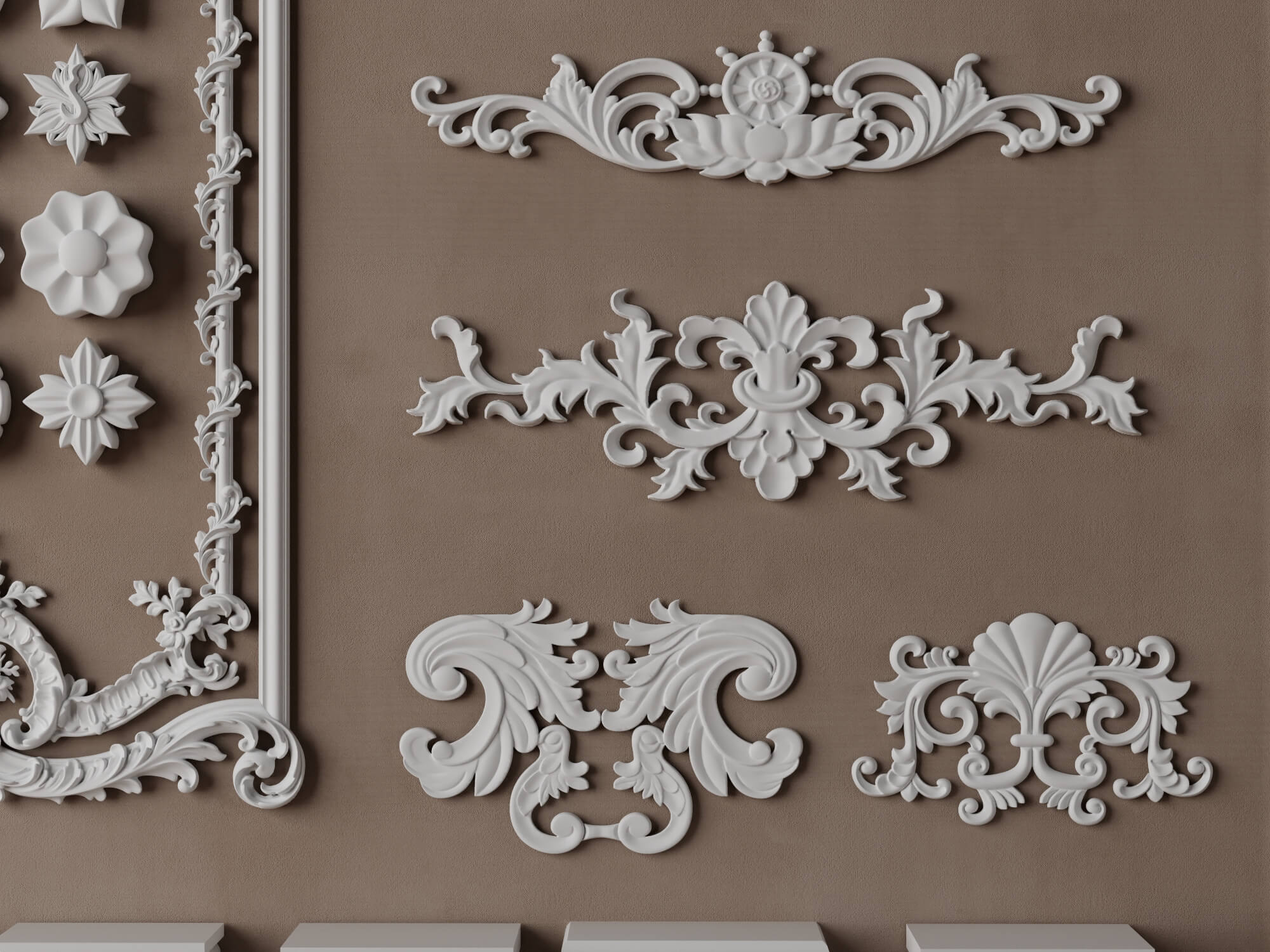 Classic Ornamental Plaster Molding Set 3D Model