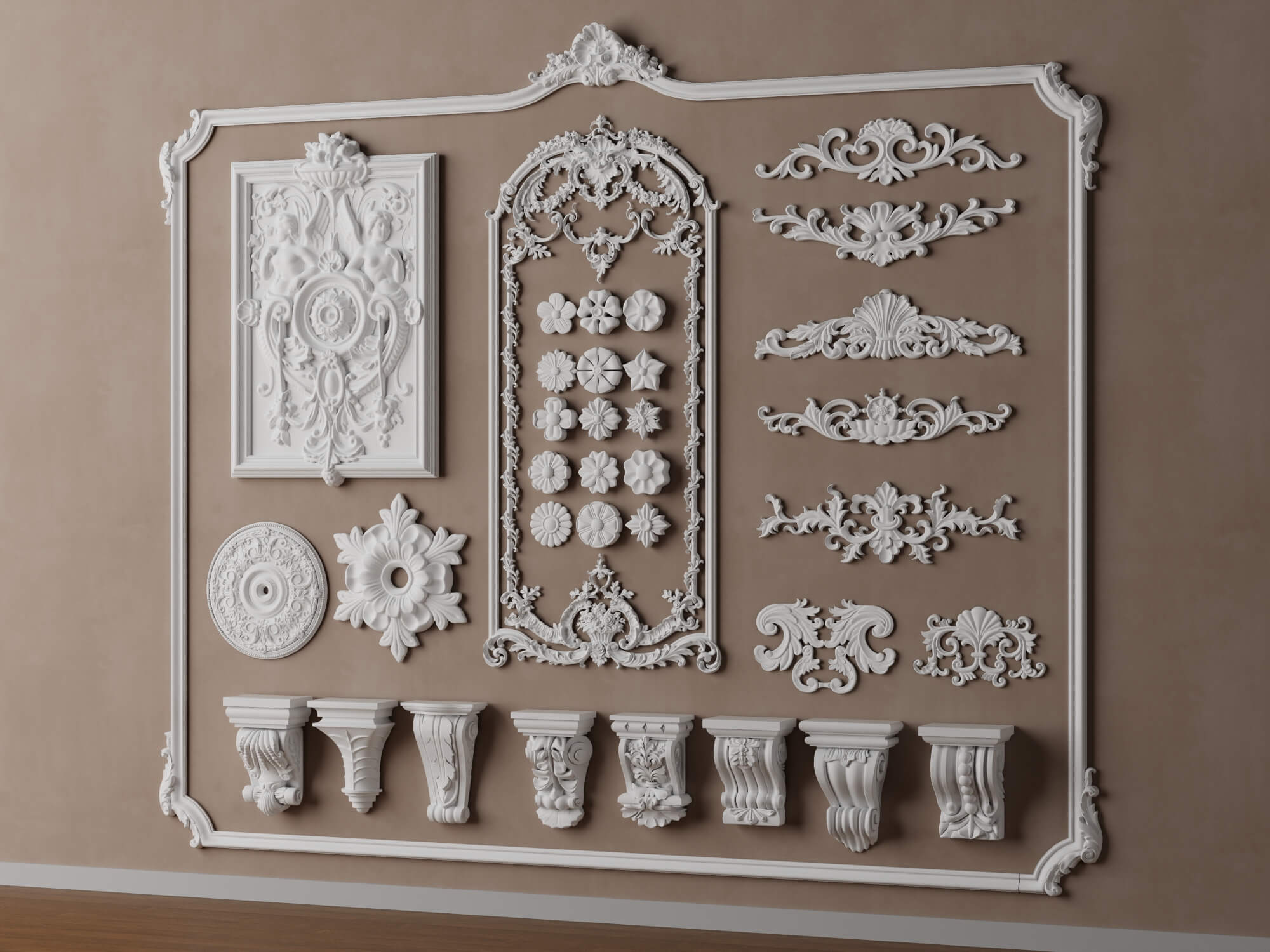 Classic Ornamental Plaster Molding Set 3D Model