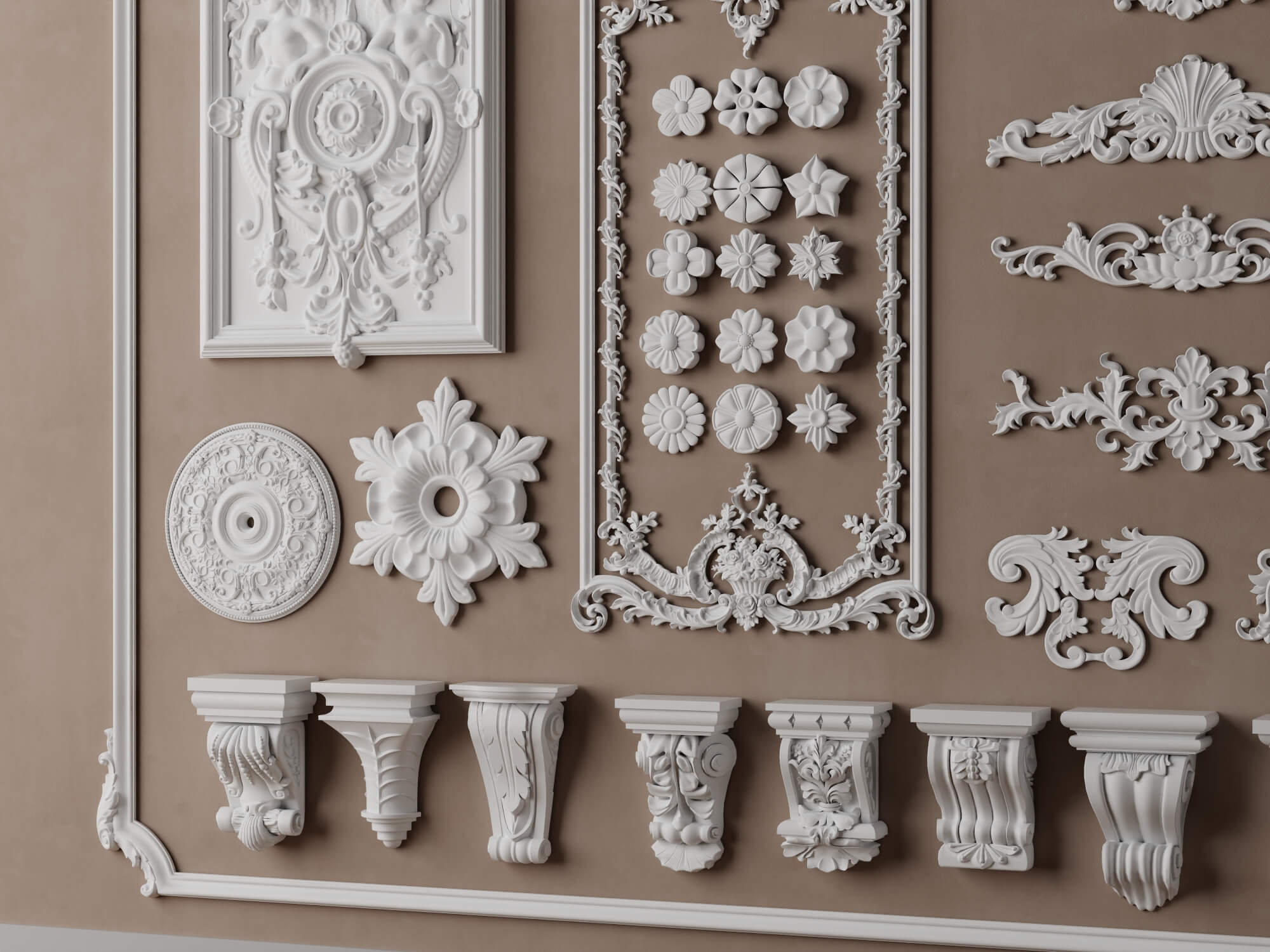 Classic Ornamental Plaster Molding Set 3D Model