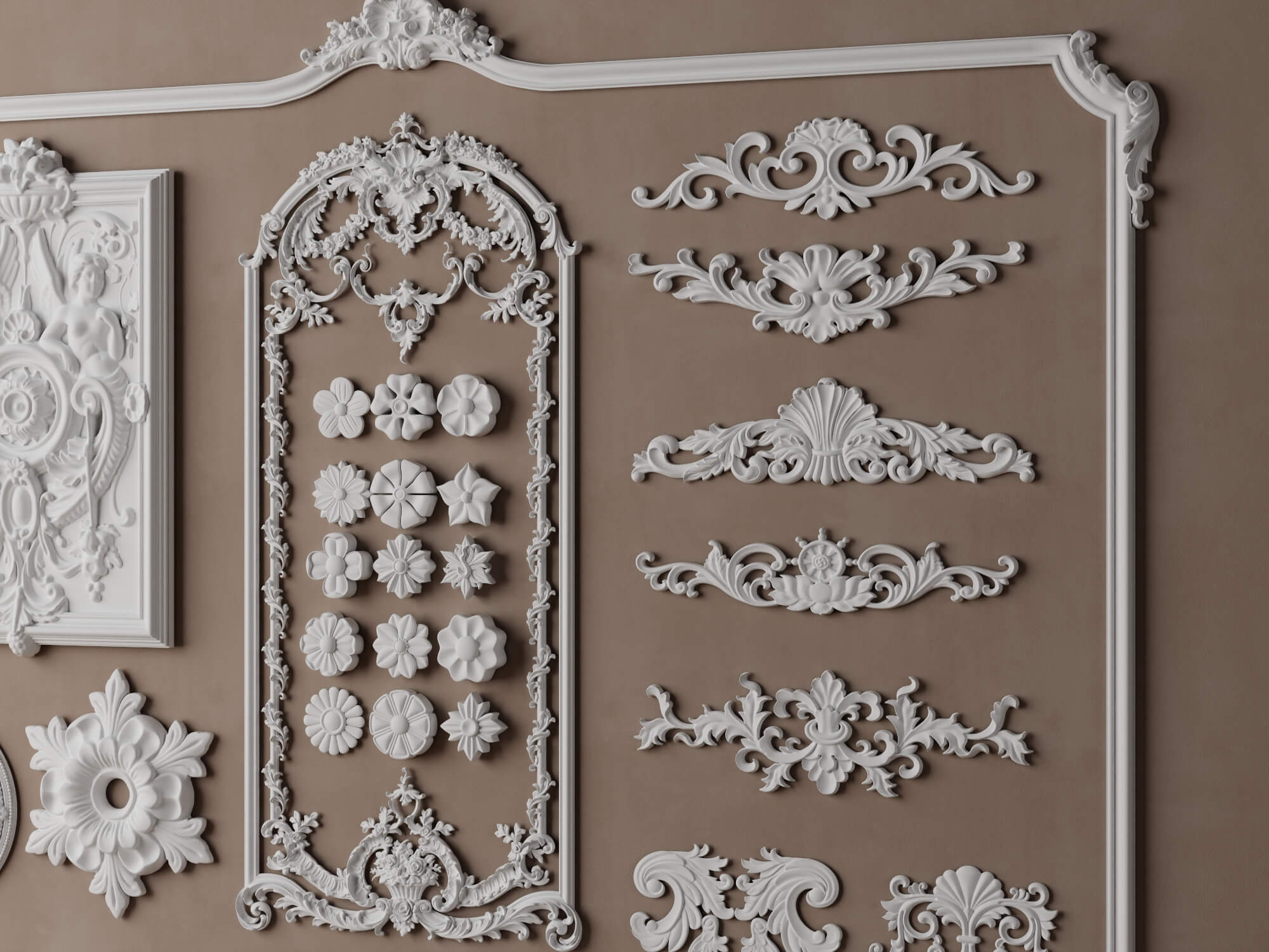 Classic Ornamental Plaster Molding Set 3D Model