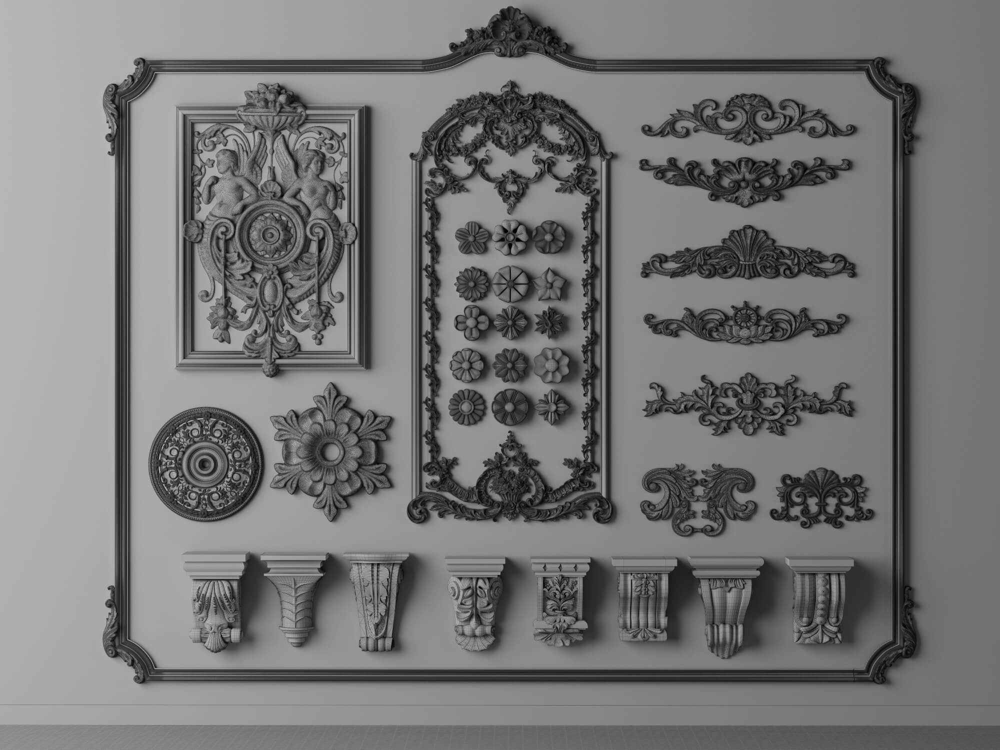 Classic Ornamental Plaster Molding Set 3D Model