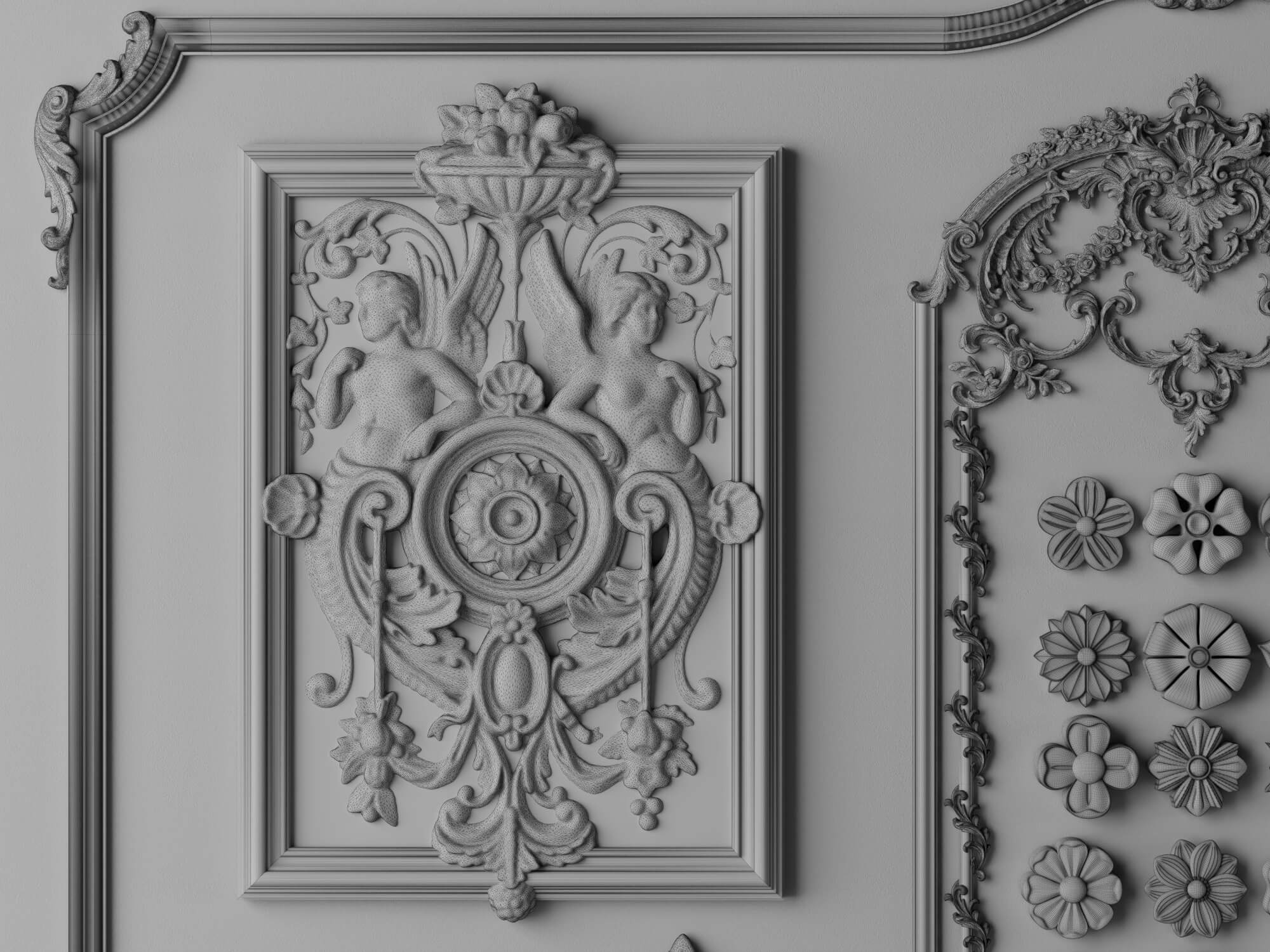 Classic Ornamental Plaster Molding Set 3D Model