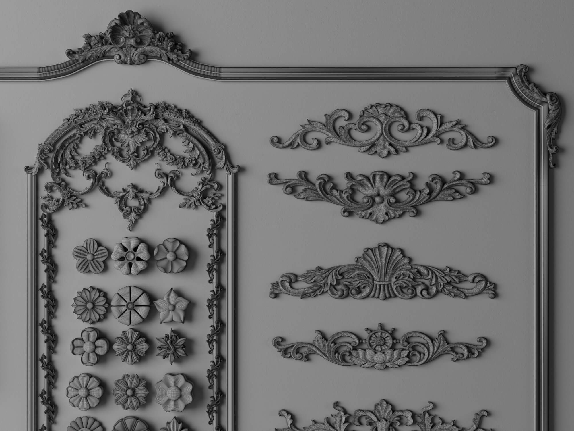 Classic Ornamental Plaster Molding Set 3D Model