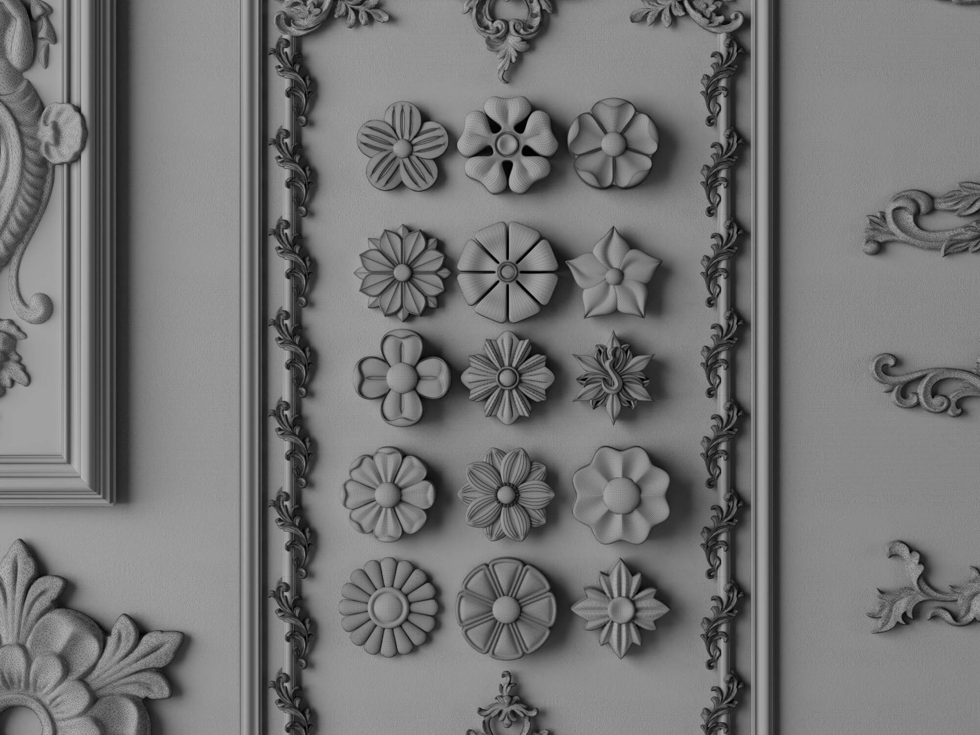 Classic Ornamental Plaster Molding Set 3D Model