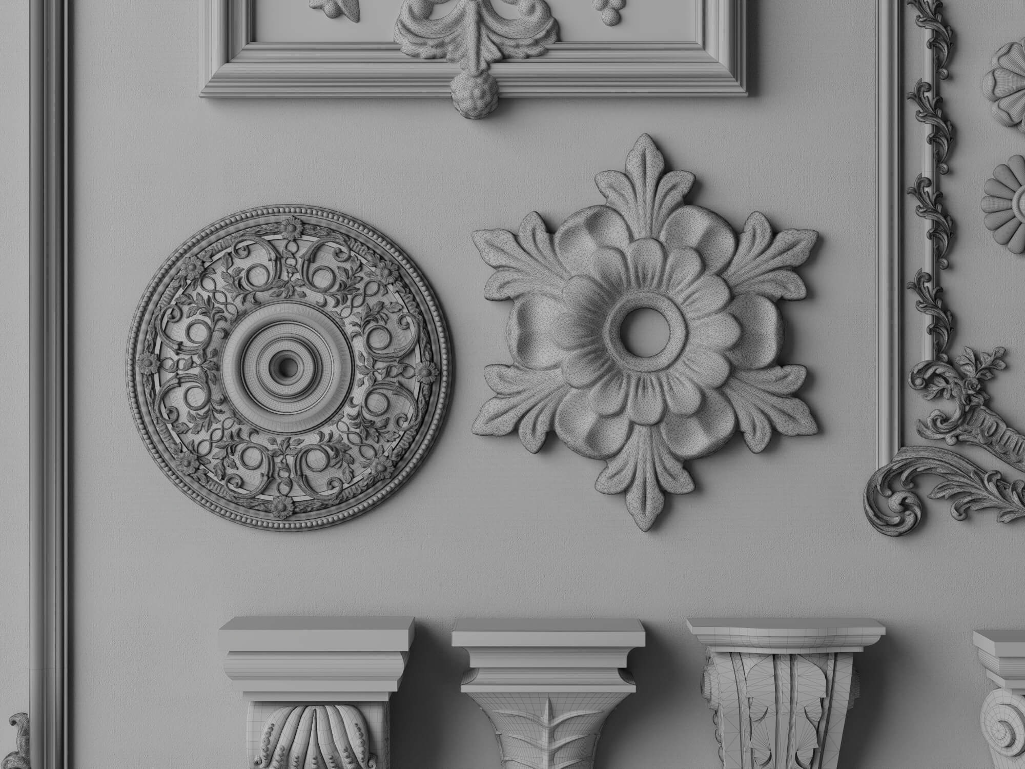 Classic Ornamental Plaster Molding Set 3D Model
