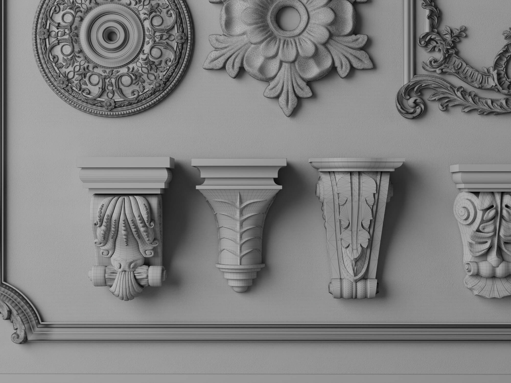 Classic Ornamental Plaster Molding Set 3D Model