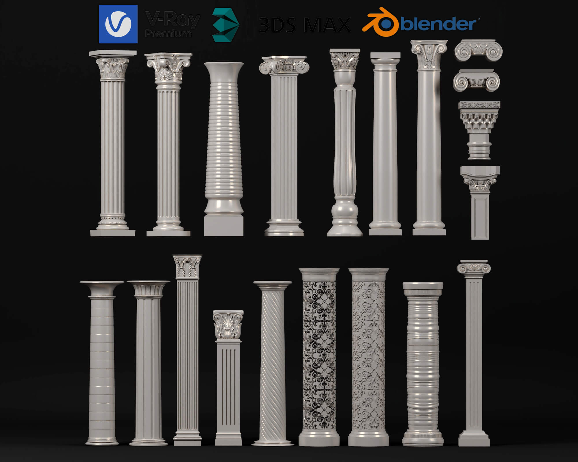 Classic Roman Column Collection 3D Model
