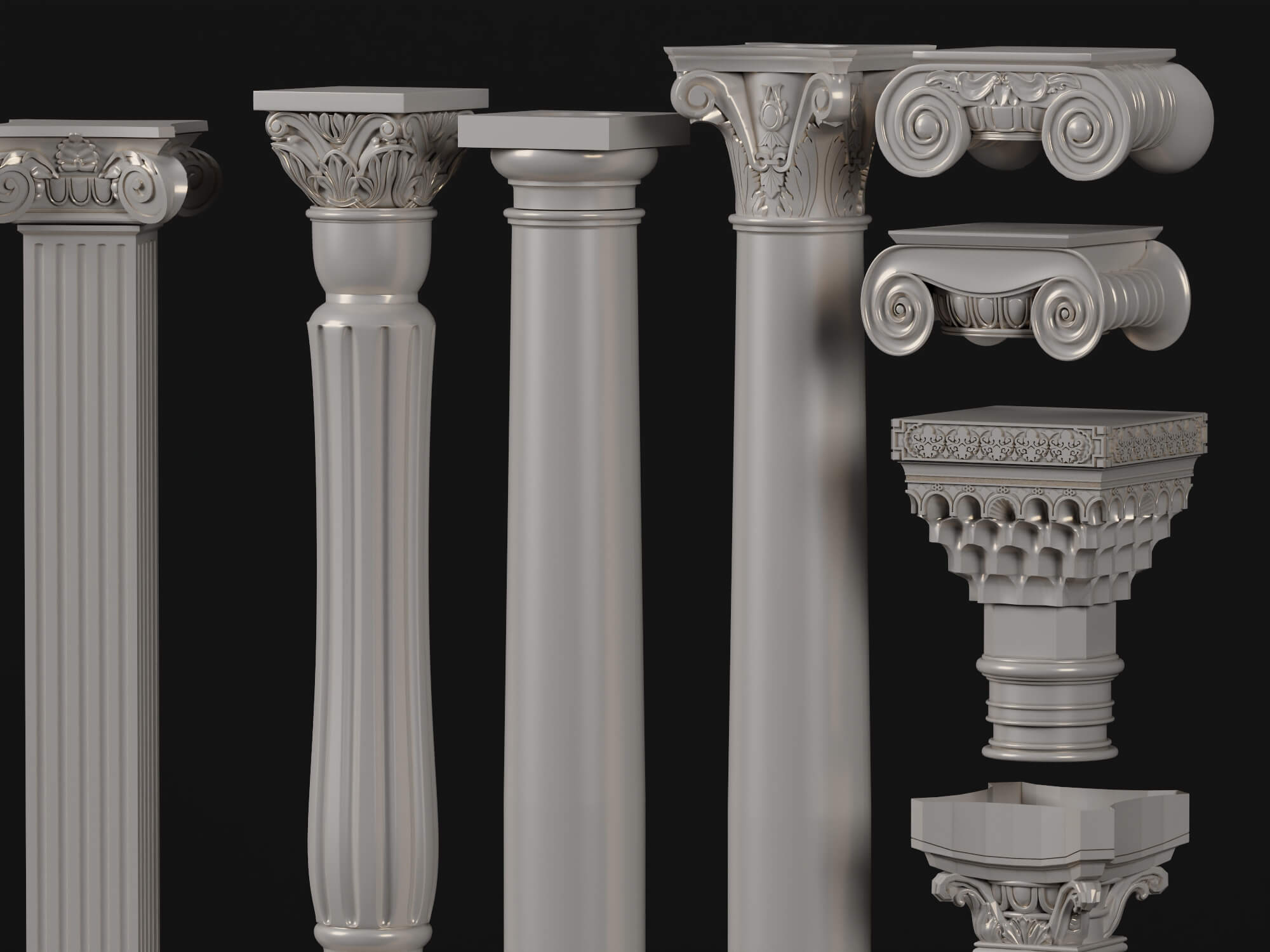 Classic Roman Column Collection 3D Model