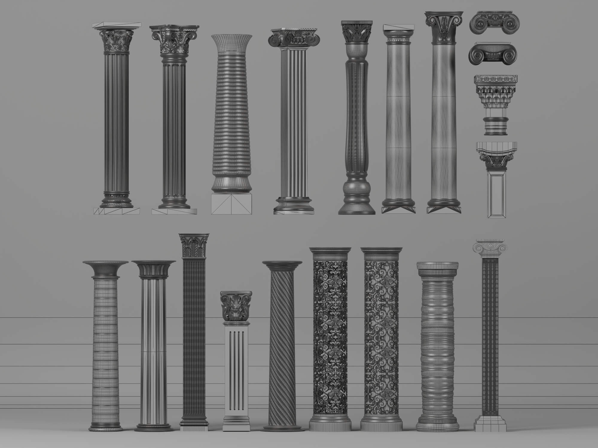 Classic Roman Column Collection 3D Model