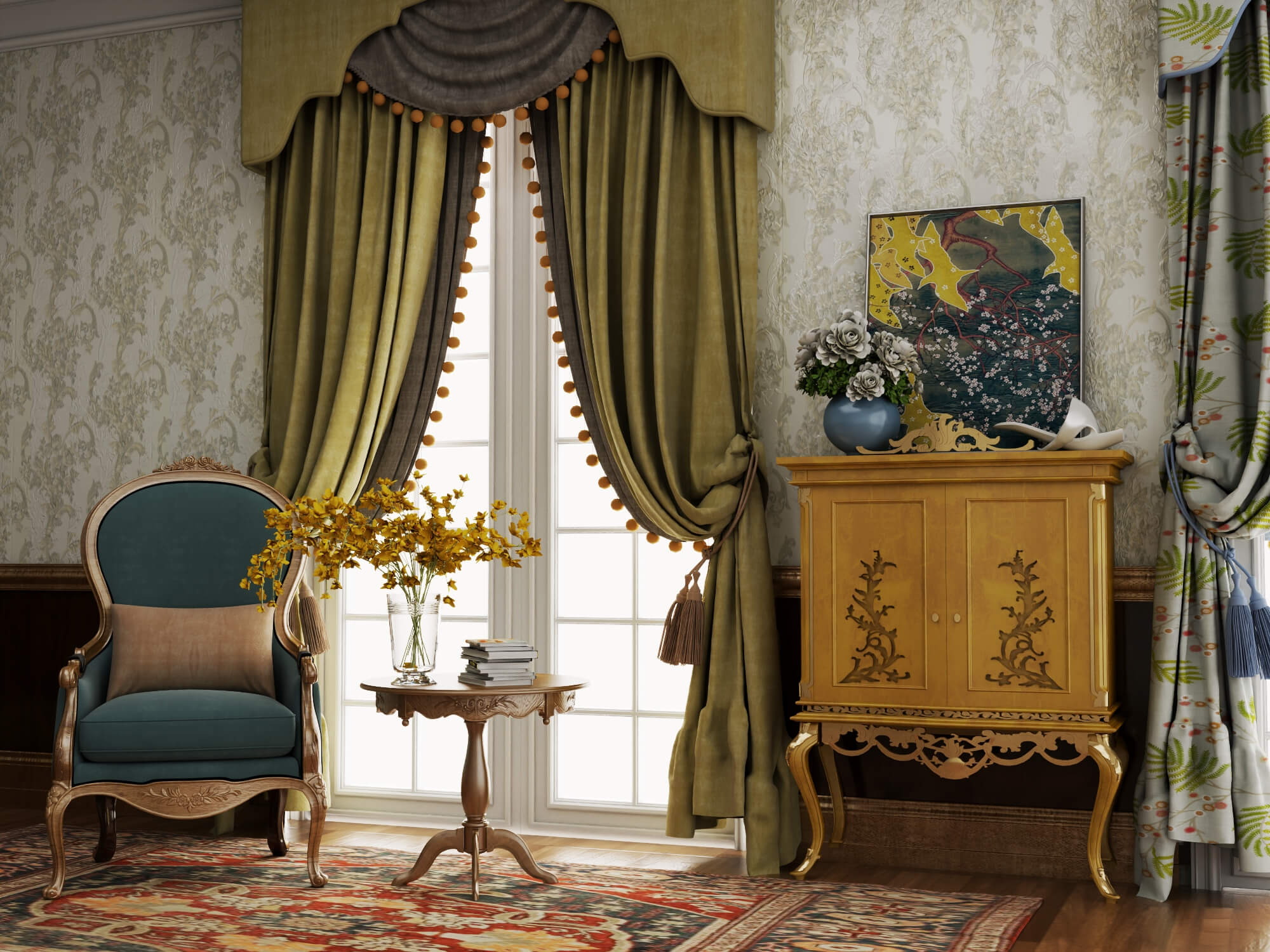 Classic Vintage Living Room Furniture Set 3D Model