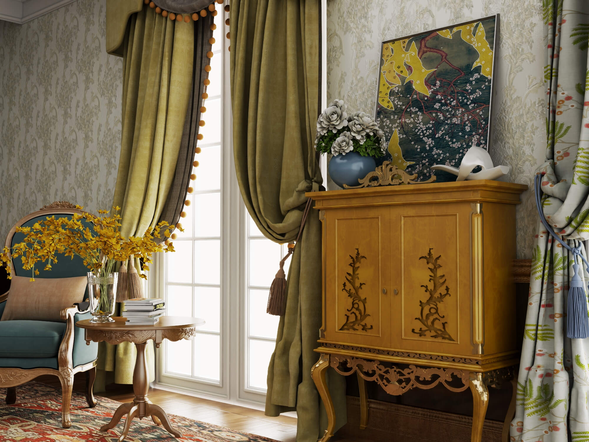 Classic Vintage Living Room Furniture Set 3D Model