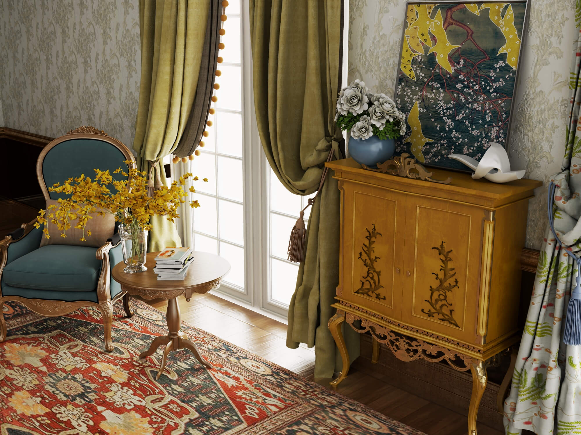 Classic Vintage Living Room Furniture Set 3D Model