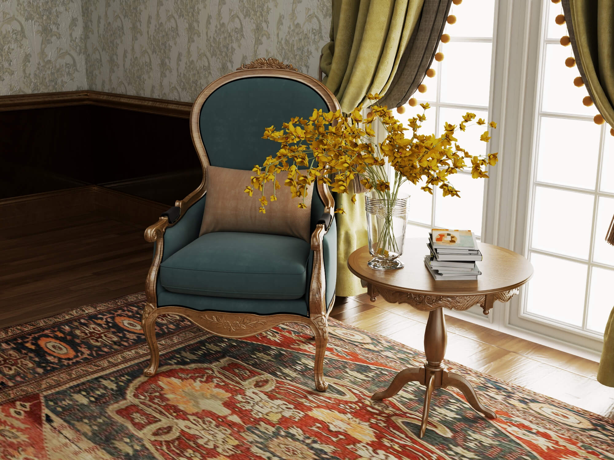 Classic Vintage Living Room Furniture Set 3D Model