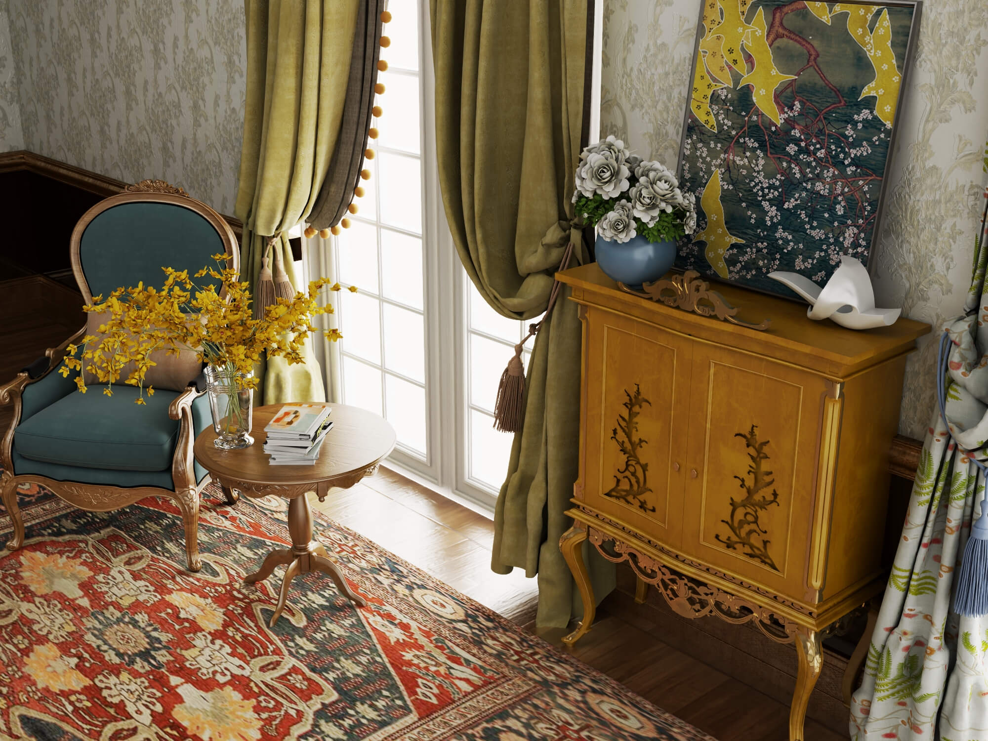 Classic Vintage Living Room Furniture Set 3D Model