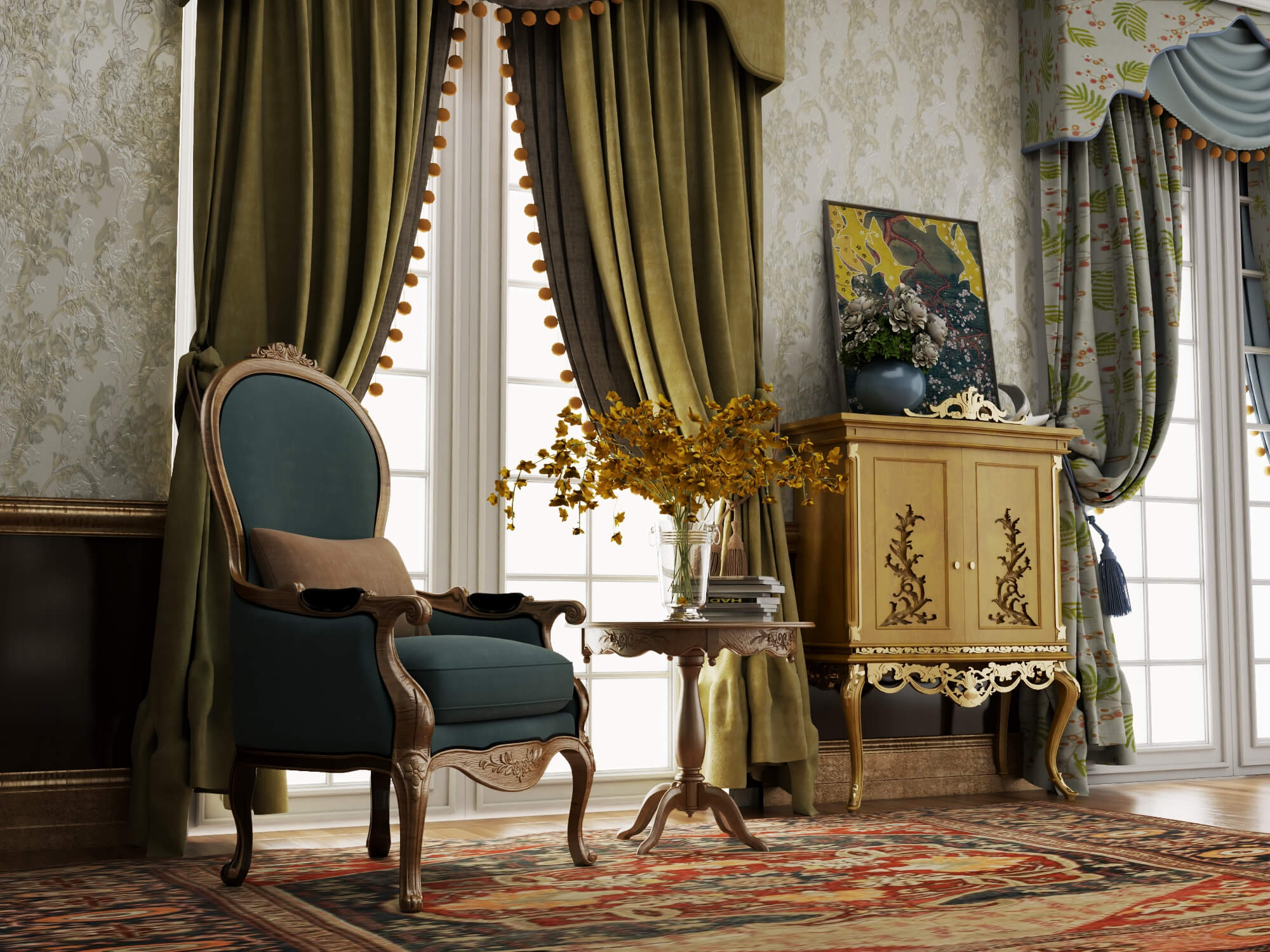 Classic Vintage Living Room Furniture Set 3D Model