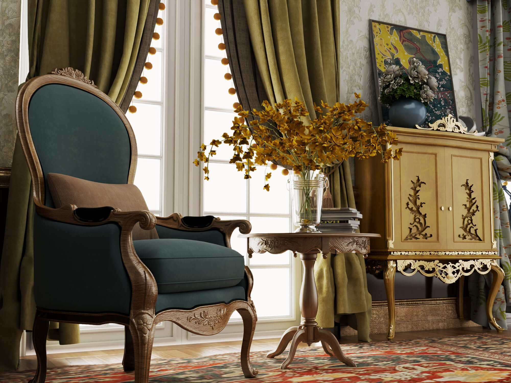 Classic Vintage Living Room Furniture Set 3D Model