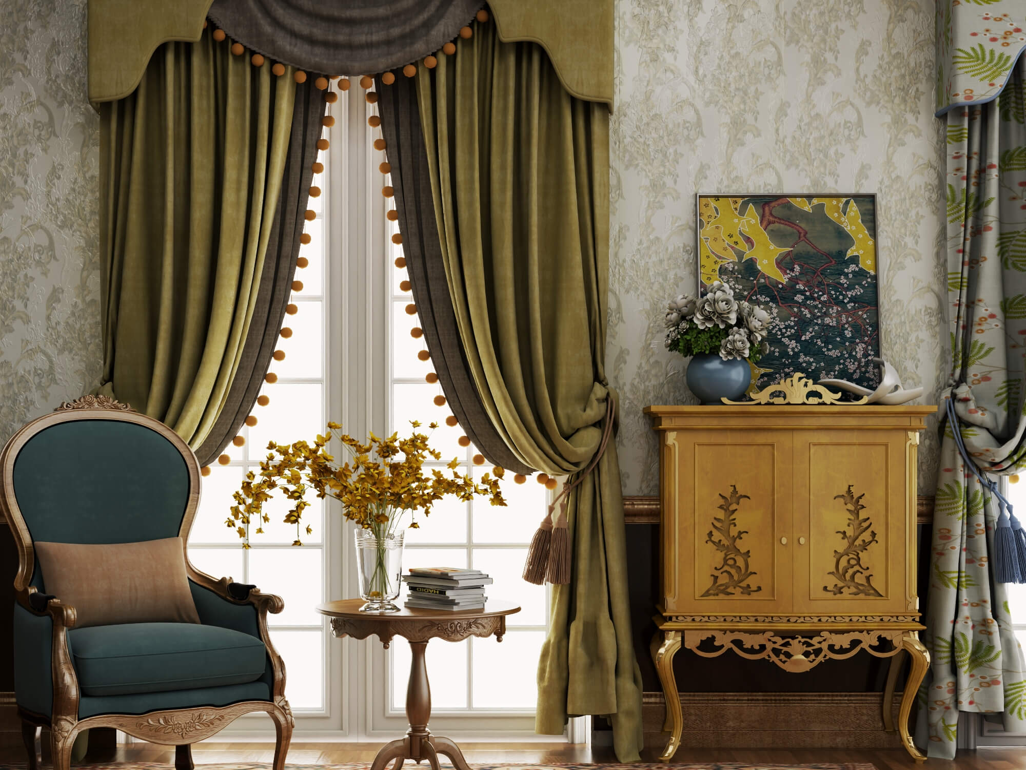 Classic Vintage Living Room Furniture Set 3D Model