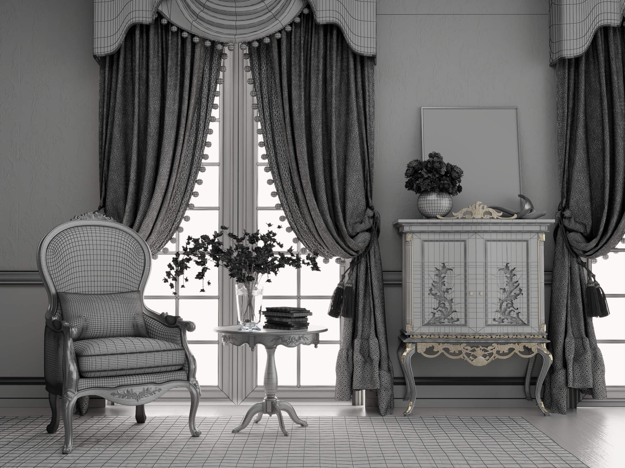 Classic Vintage Living Room Furniture Set 3D Model