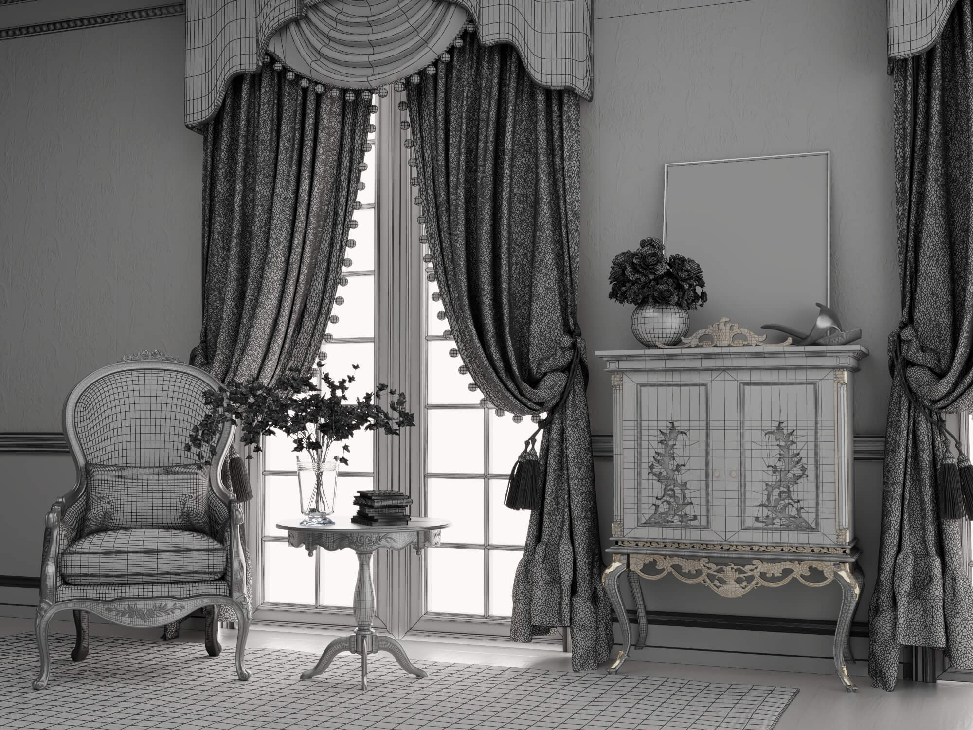 Classic Vintage Living Room Furniture Set 3D Model
