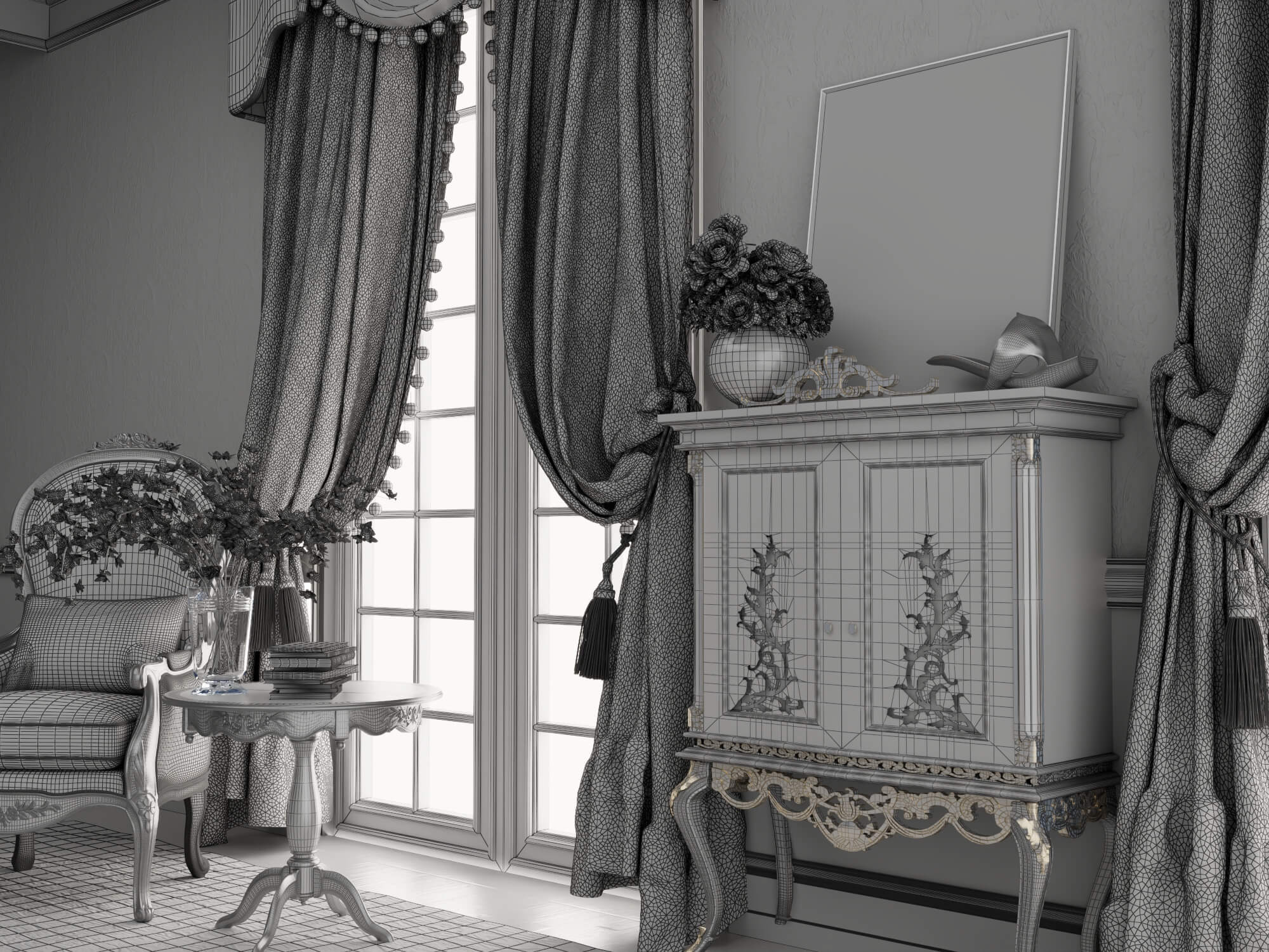 Classic Vintage Living Room Furniture Set 3D Model