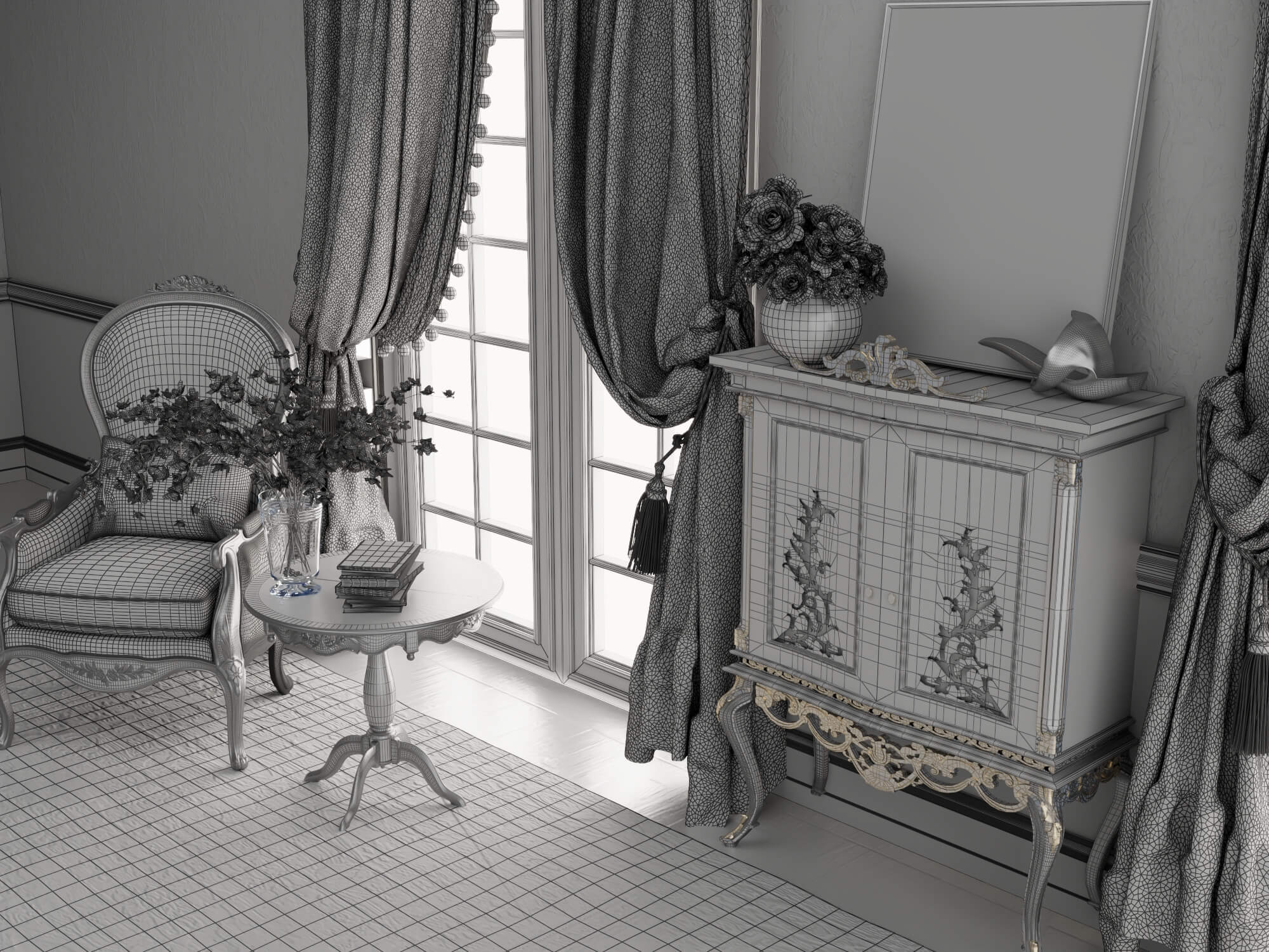 Classic Vintage Living Room Furniture Set 3D Model