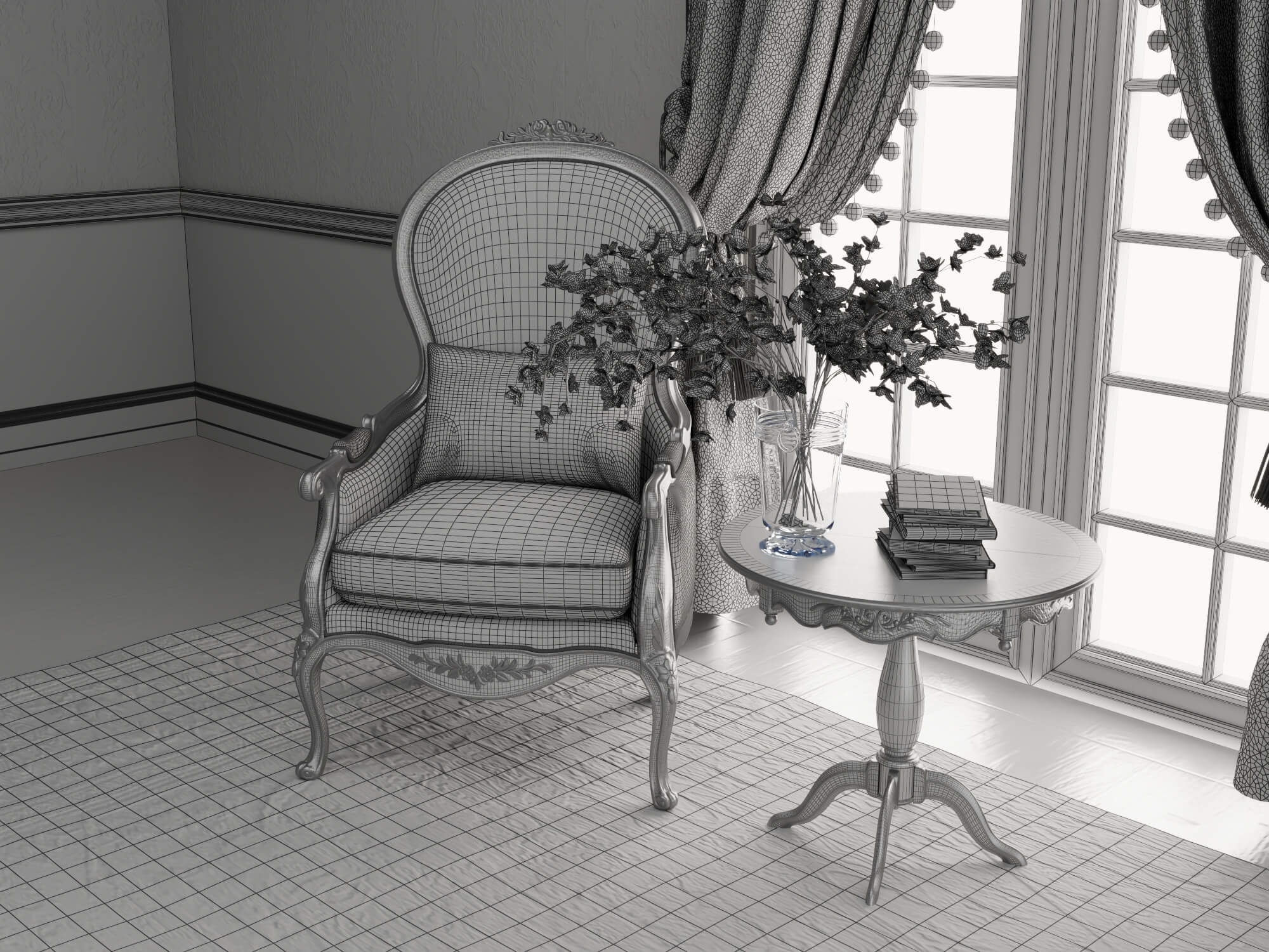 Classic Vintage Living Room Furniture Set 3D Model