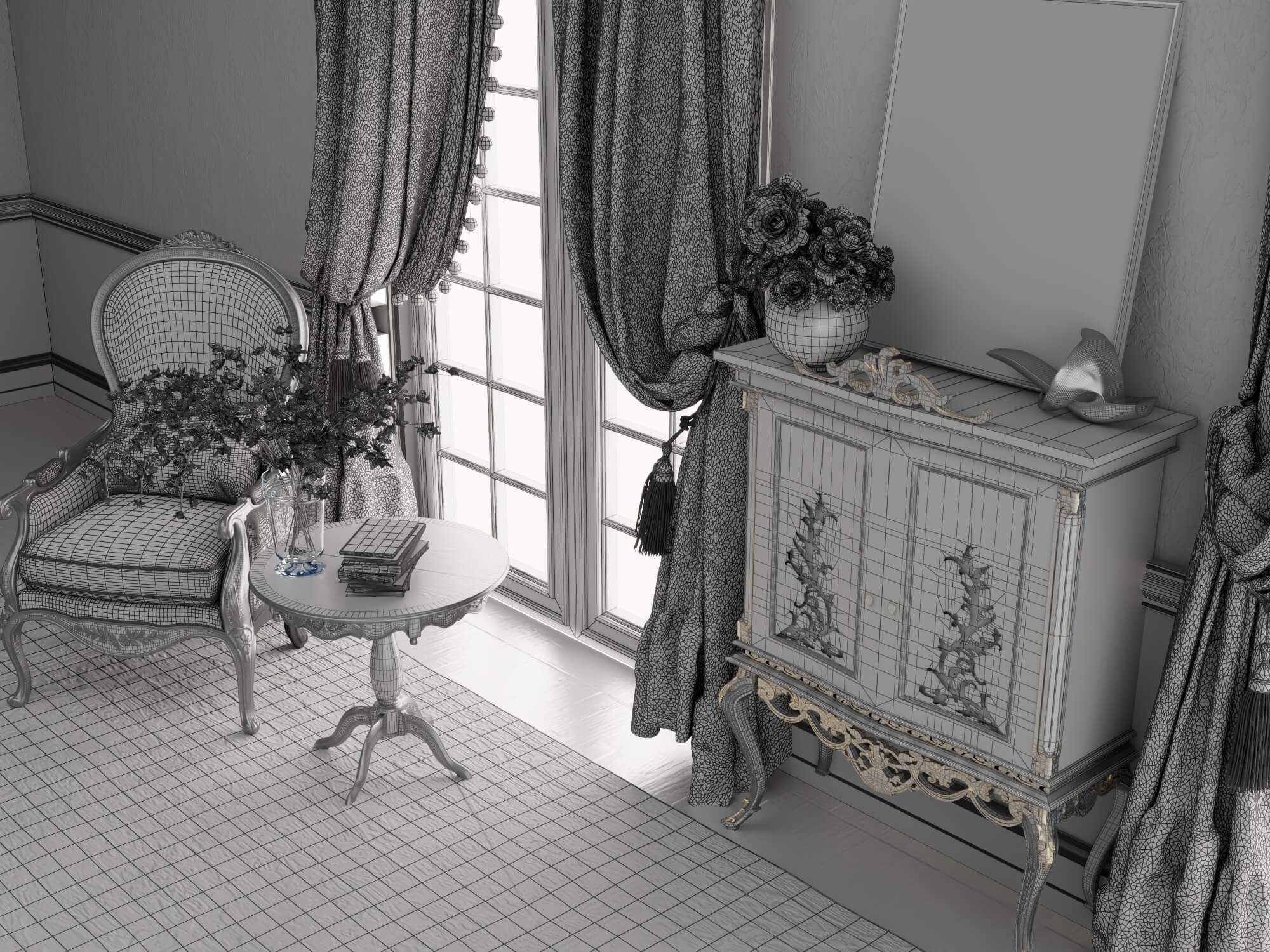 Classic Vintage Living Room Furniture Set 3D Model