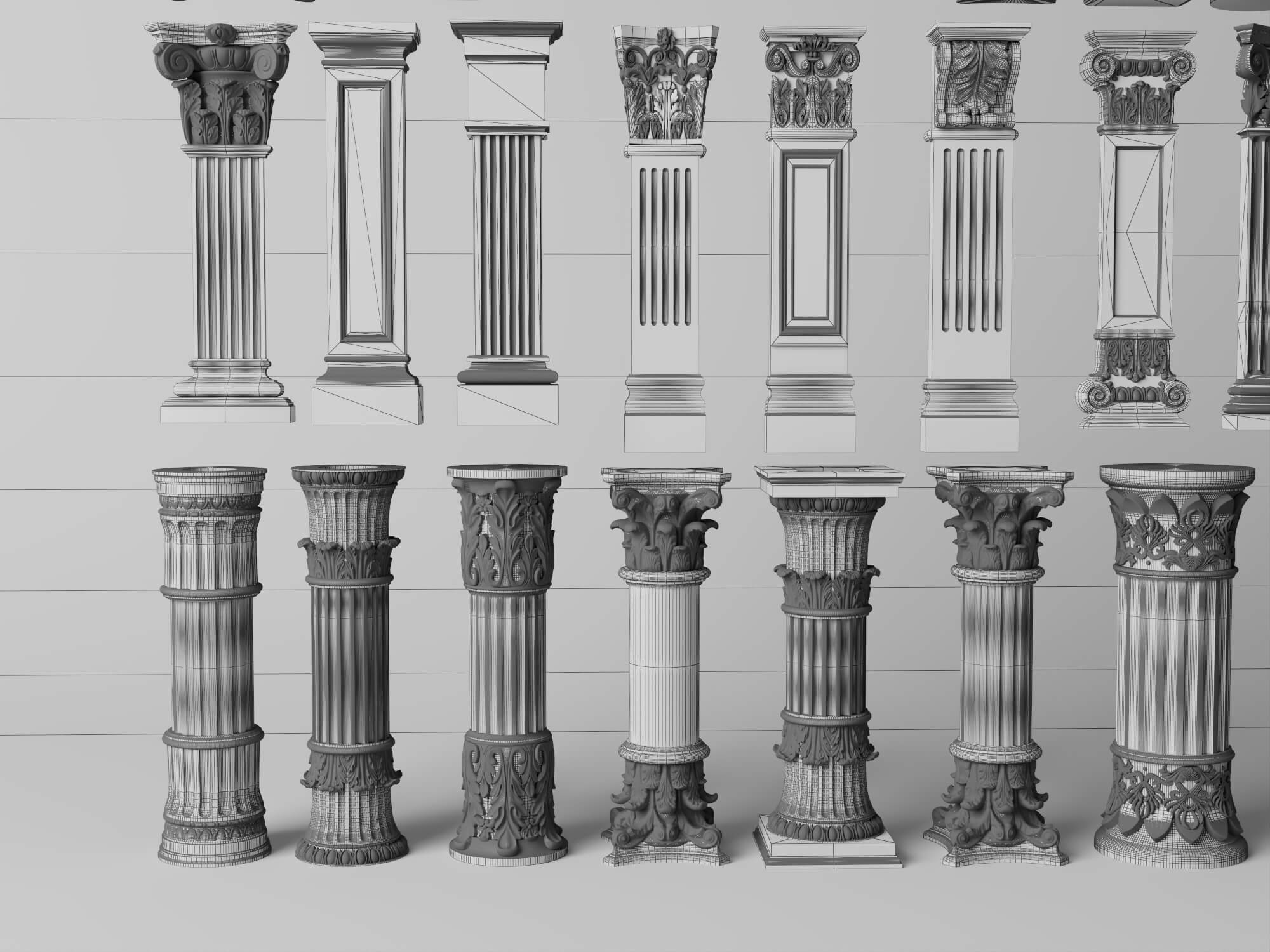 Classical Plaster Columns and Capitals Pack 3D Model