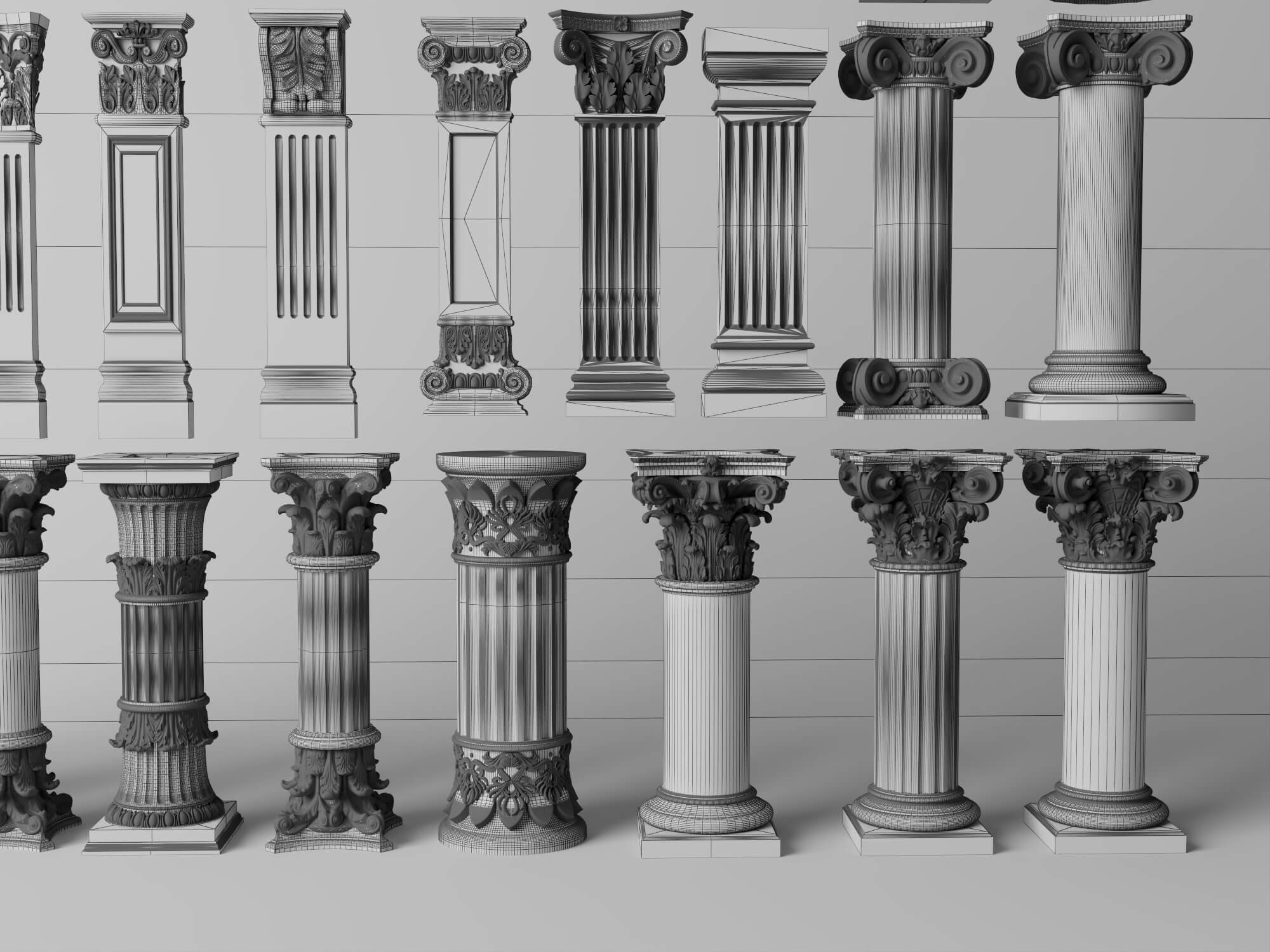 Classical Plaster Columns and Capitals Pack 3D Model
