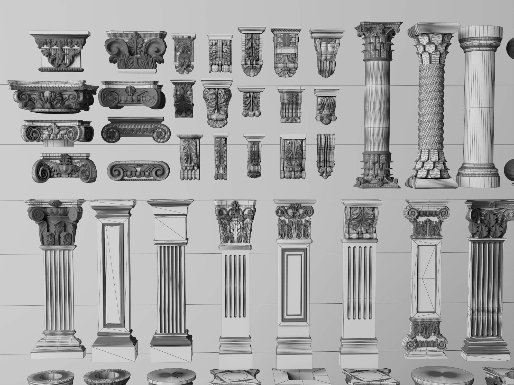 Classical Plaster Columns and Capitals Pack 3D Model