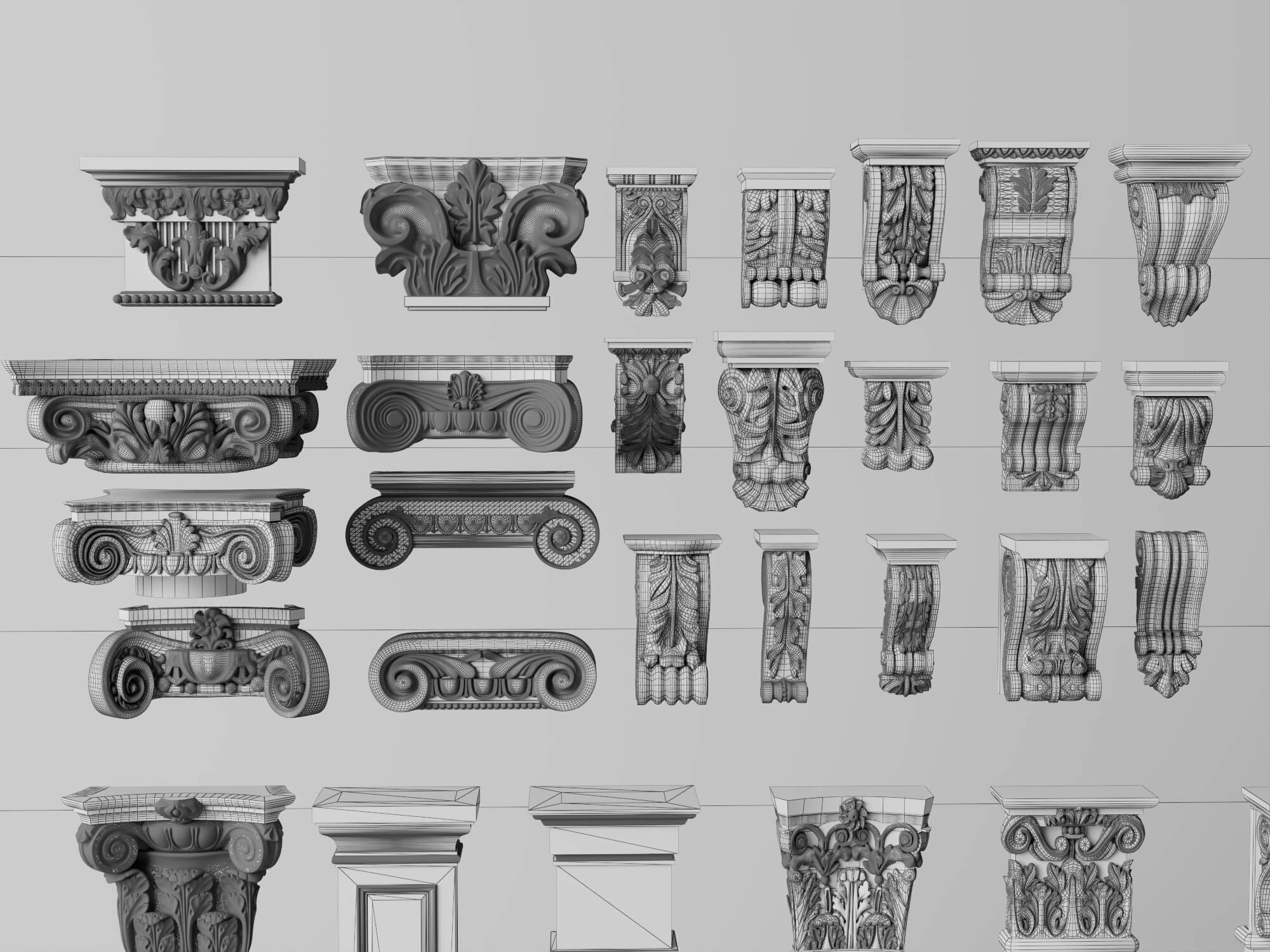 Classical Plaster Columns and Capitals Pack 3D Model