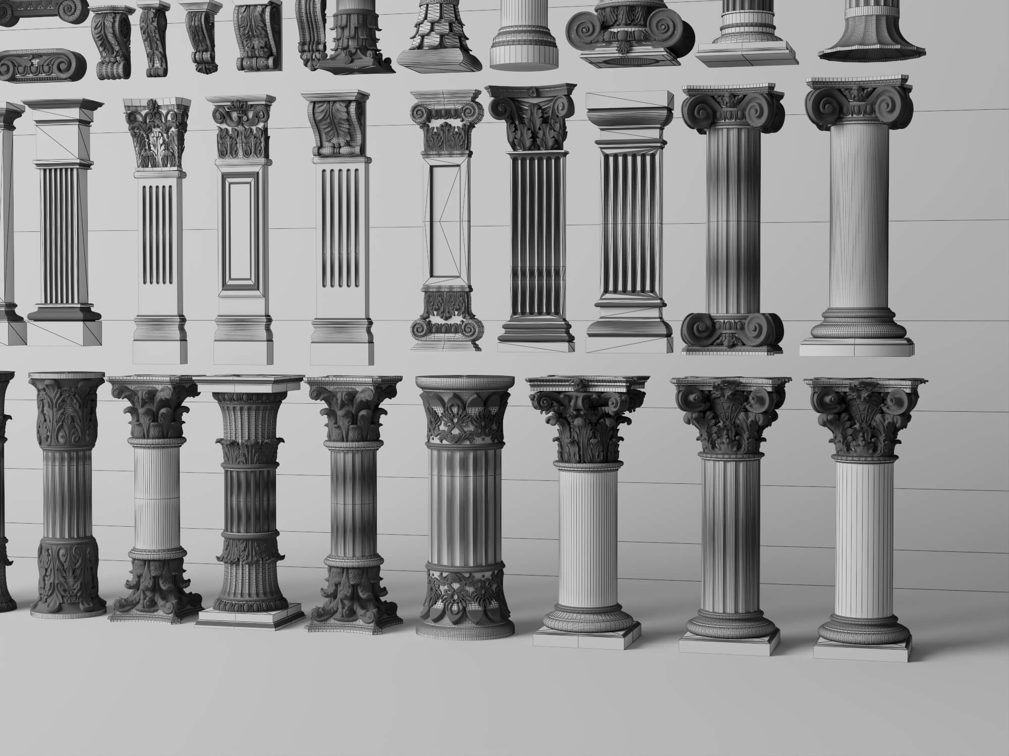 Classical Plaster Columns and Capitals Pack 3D Model