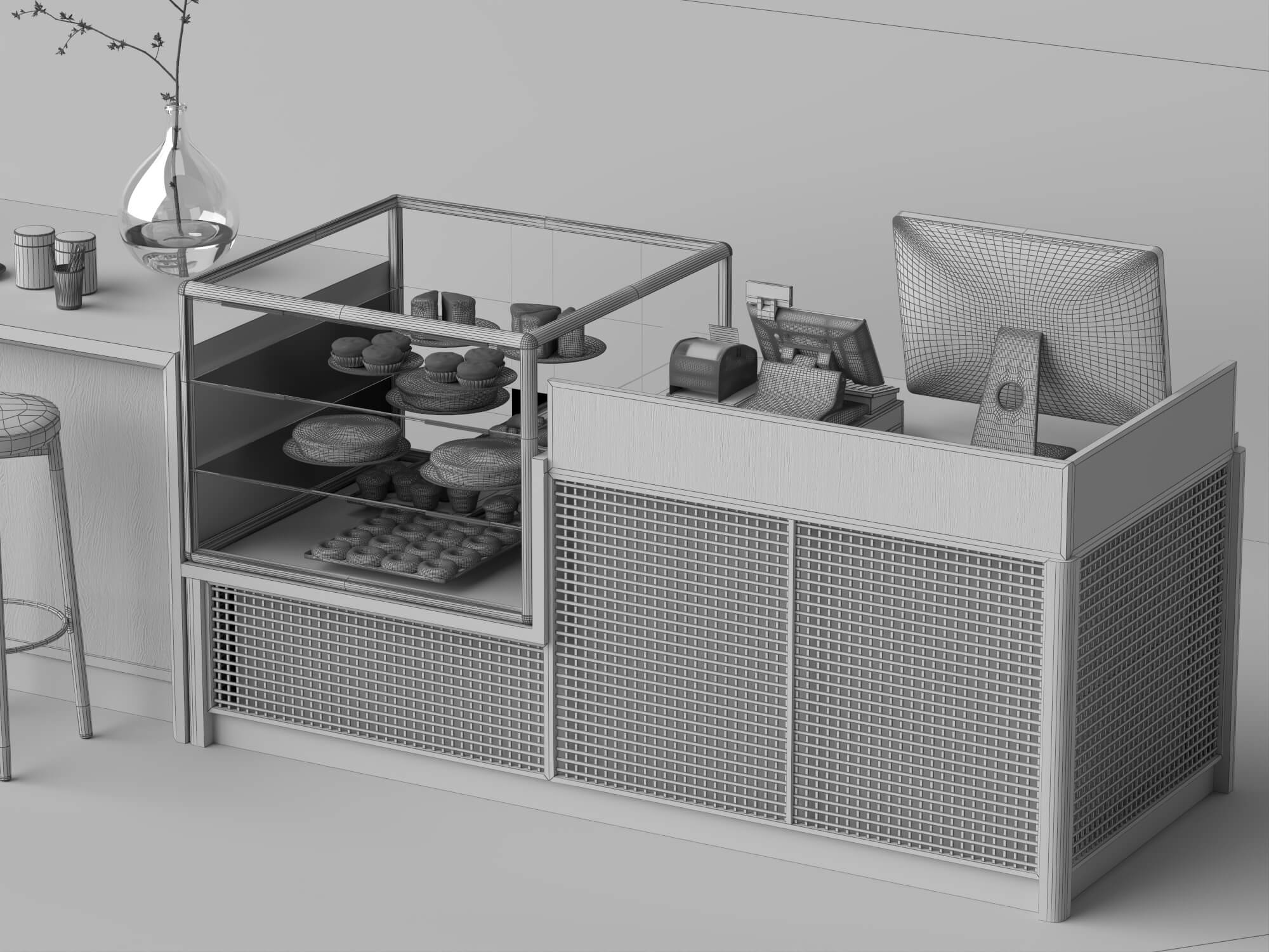 Coffee Shop Counter Interior Scene 3D Model