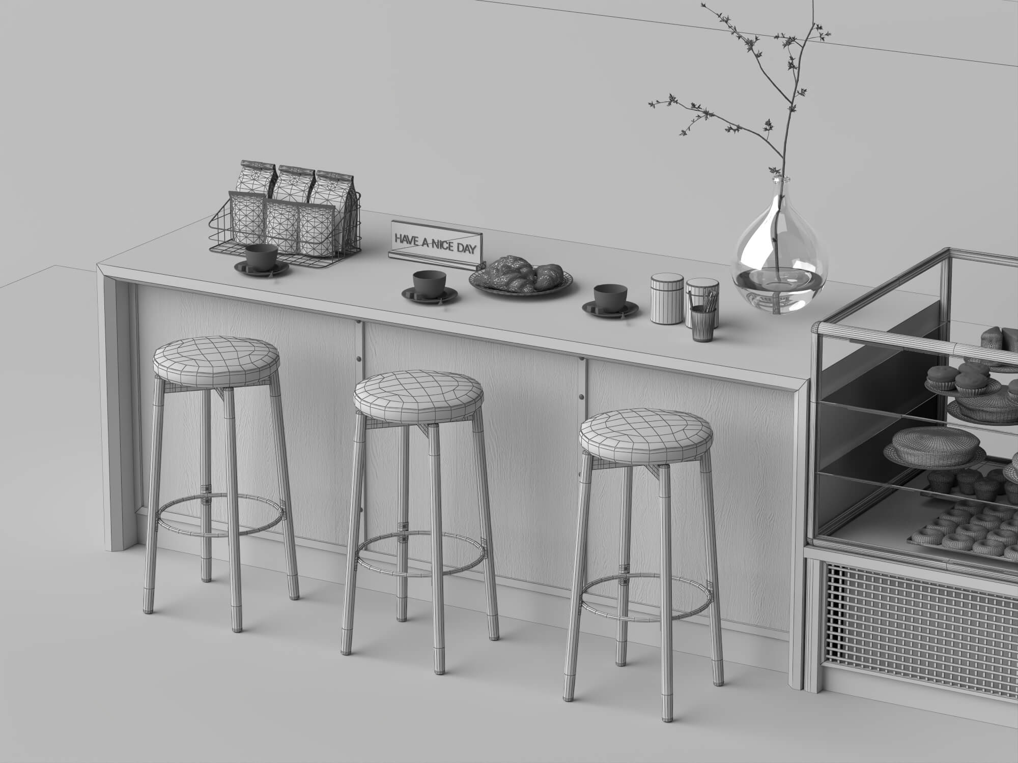 Coffee Shop Counter Interior Scene 3D Model