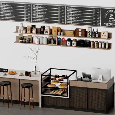 Coffee Shop Counter Interior Scene