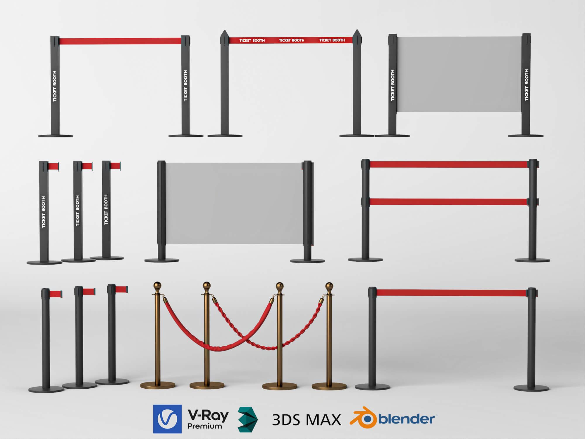 Crowd Control Barrier Pack 3D Model 3D Model