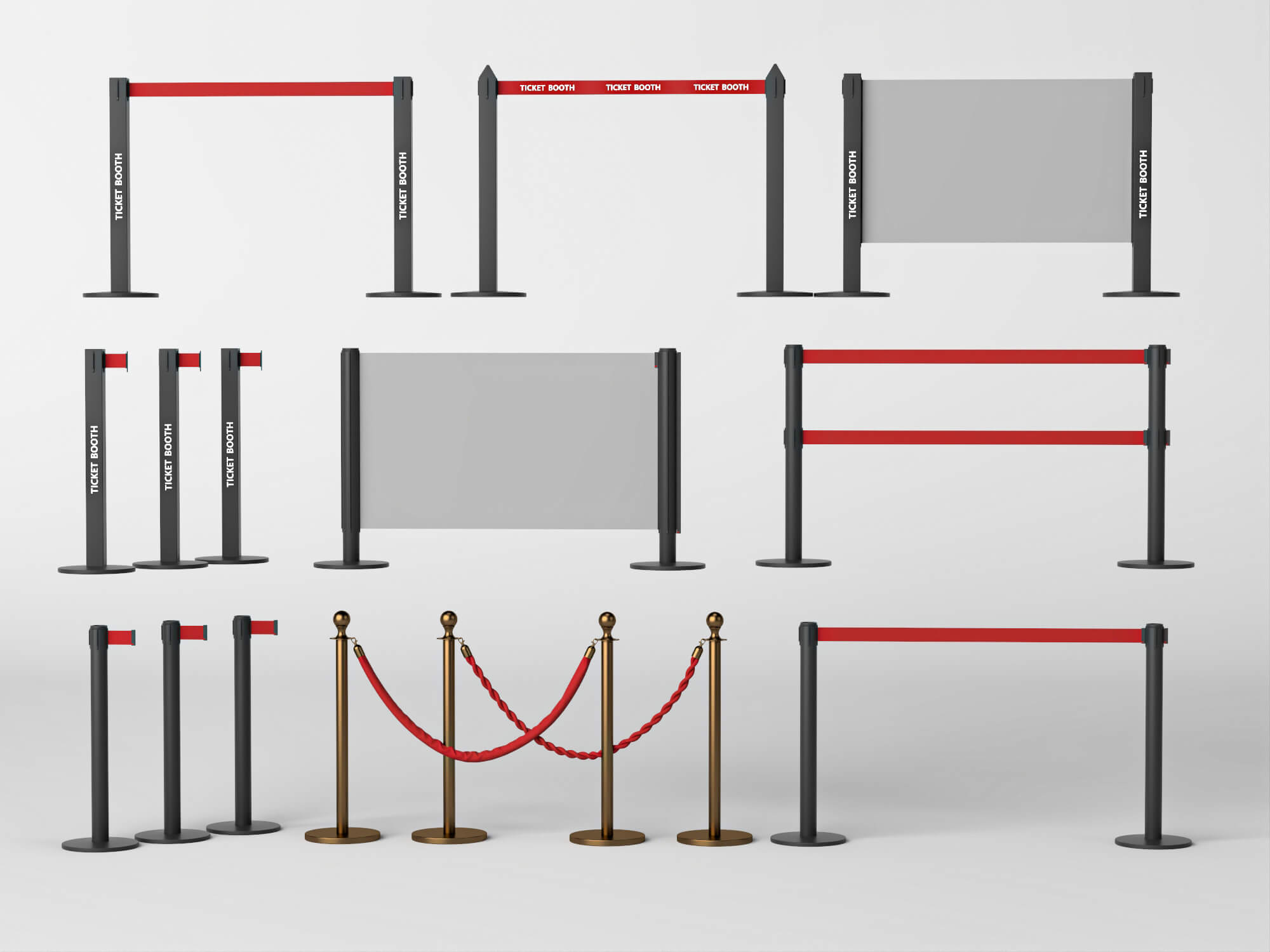 Crowd Control Barrier Pack 3D Model 3D Model