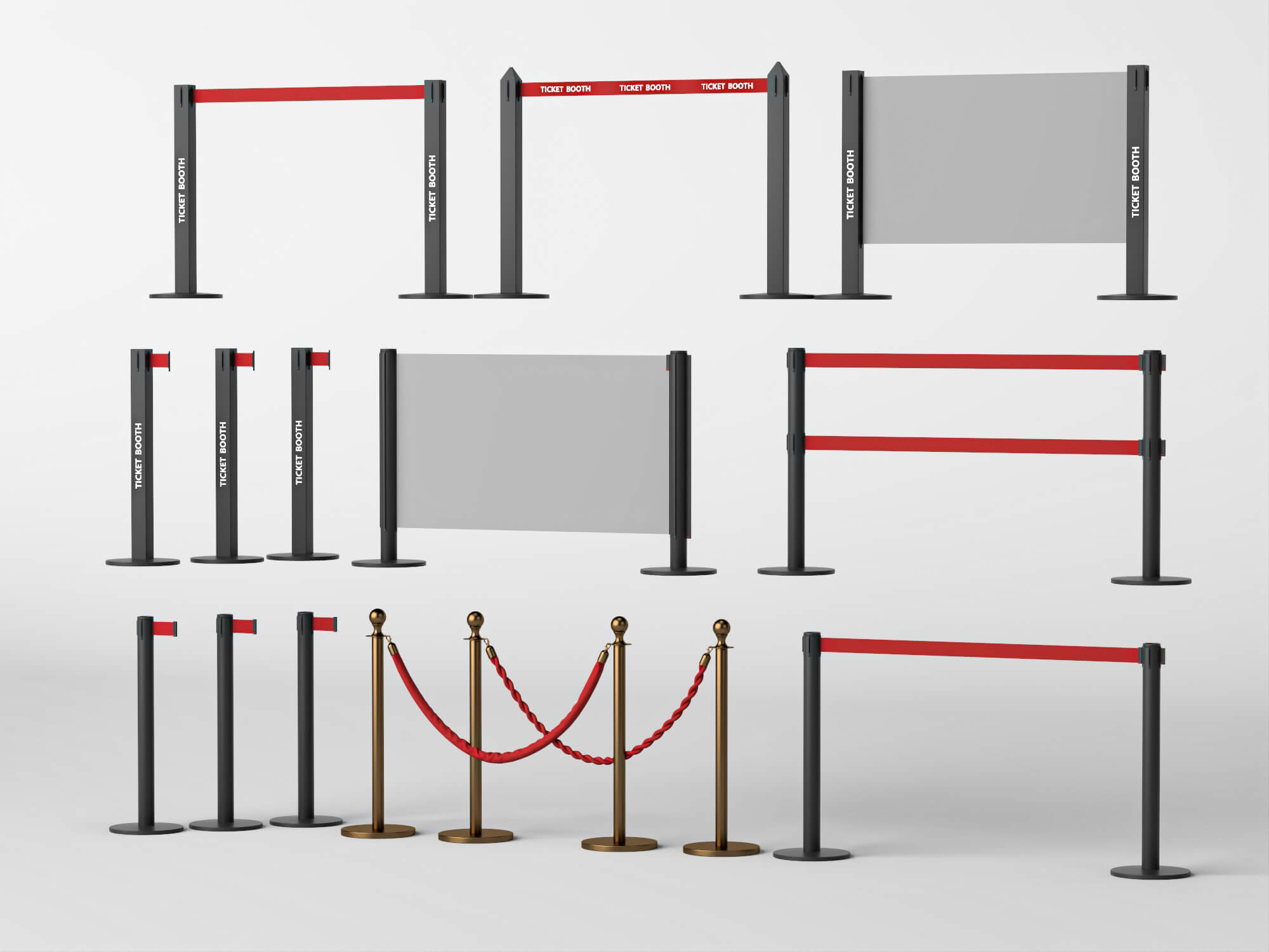 Crowd Control Barrier Pack 3D Model 3D Model