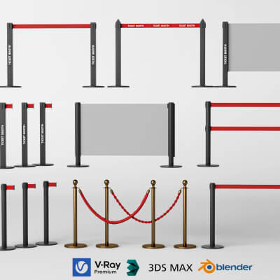 Crowd Control Barrier Pack 3D Model