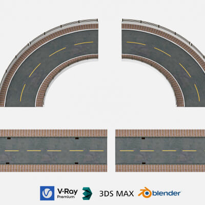 Curved and Straight Road Modular 3D Model