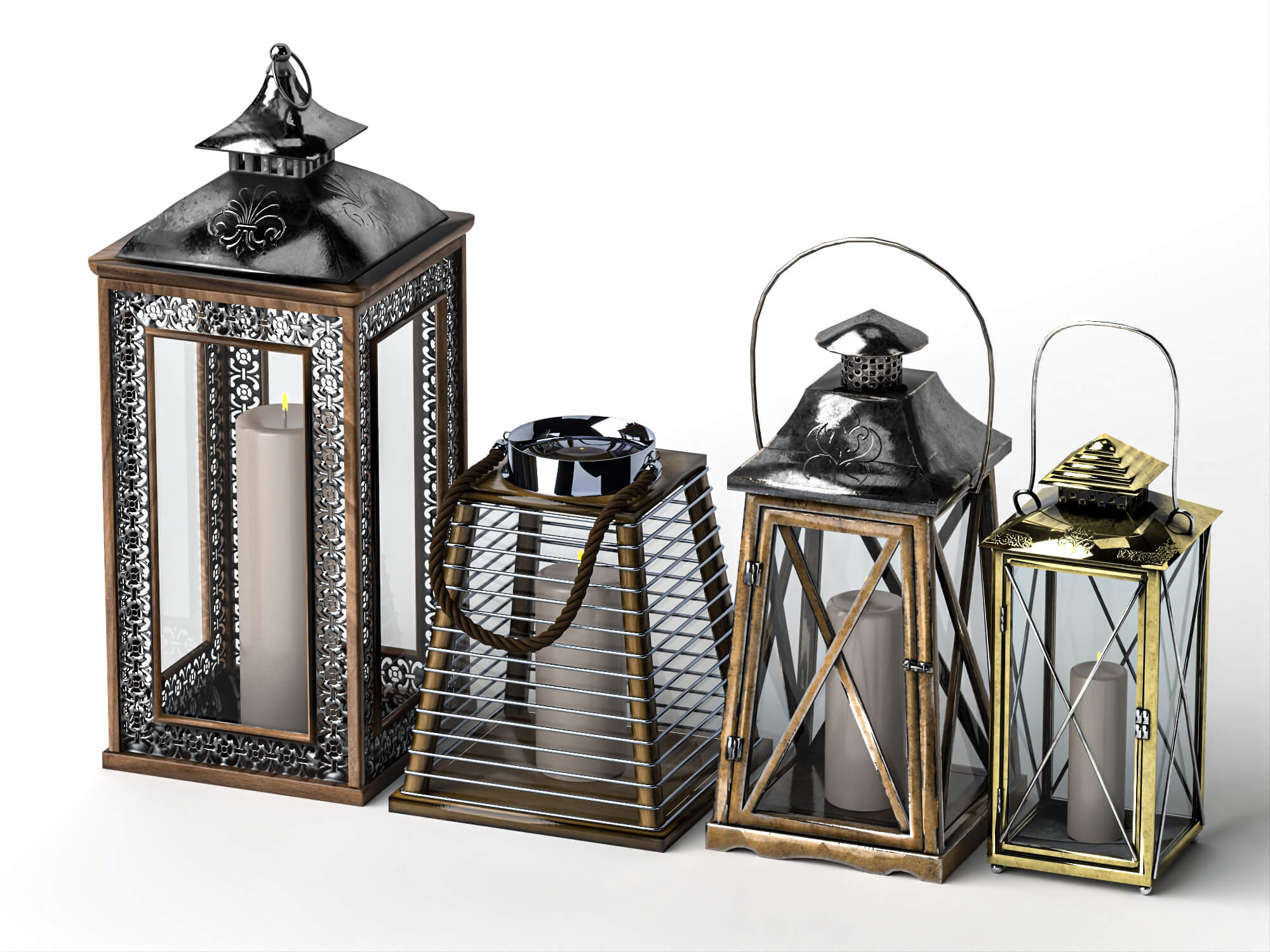 Decorative Candle Lanterns Pack Lowpoly 3D Model 3D Model