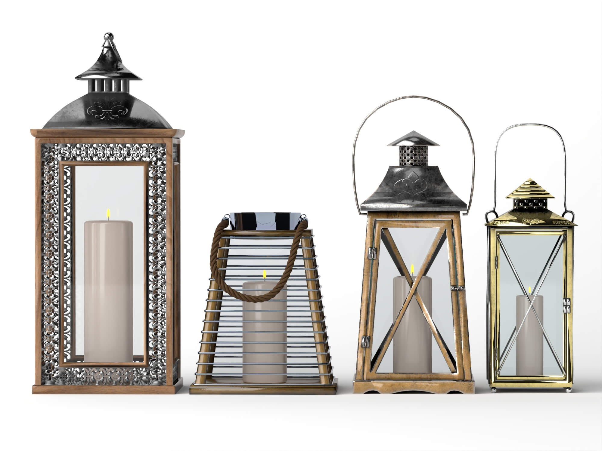Decorative Candle Lanterns Pack Lowpoly 3D Model 3D Model
